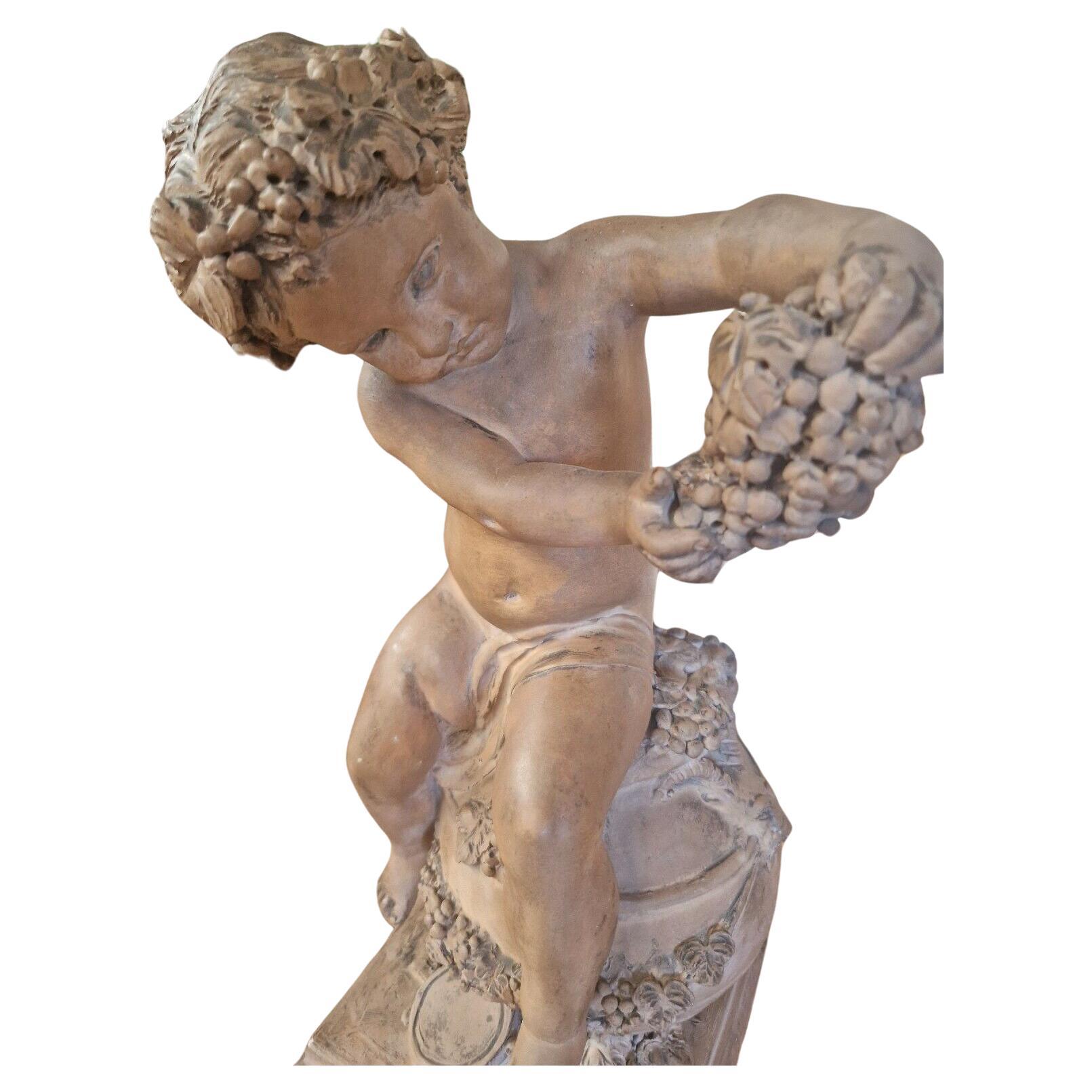 Antique Roman Sculpture Bacchus Signed 19th Century French For Sale