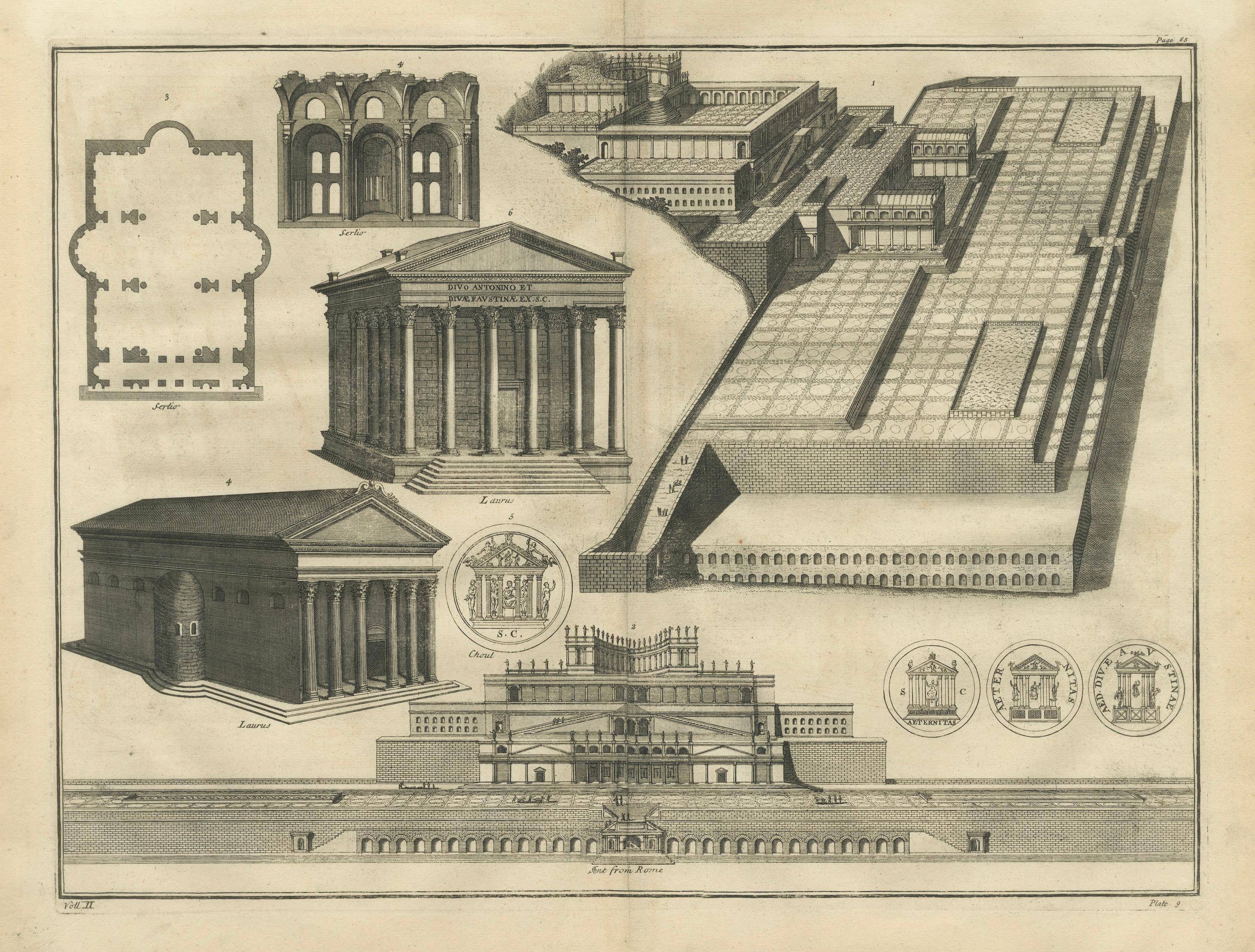 Antique Roman Temple Architecture & Archaeological Plan – Montfaucon, 1721