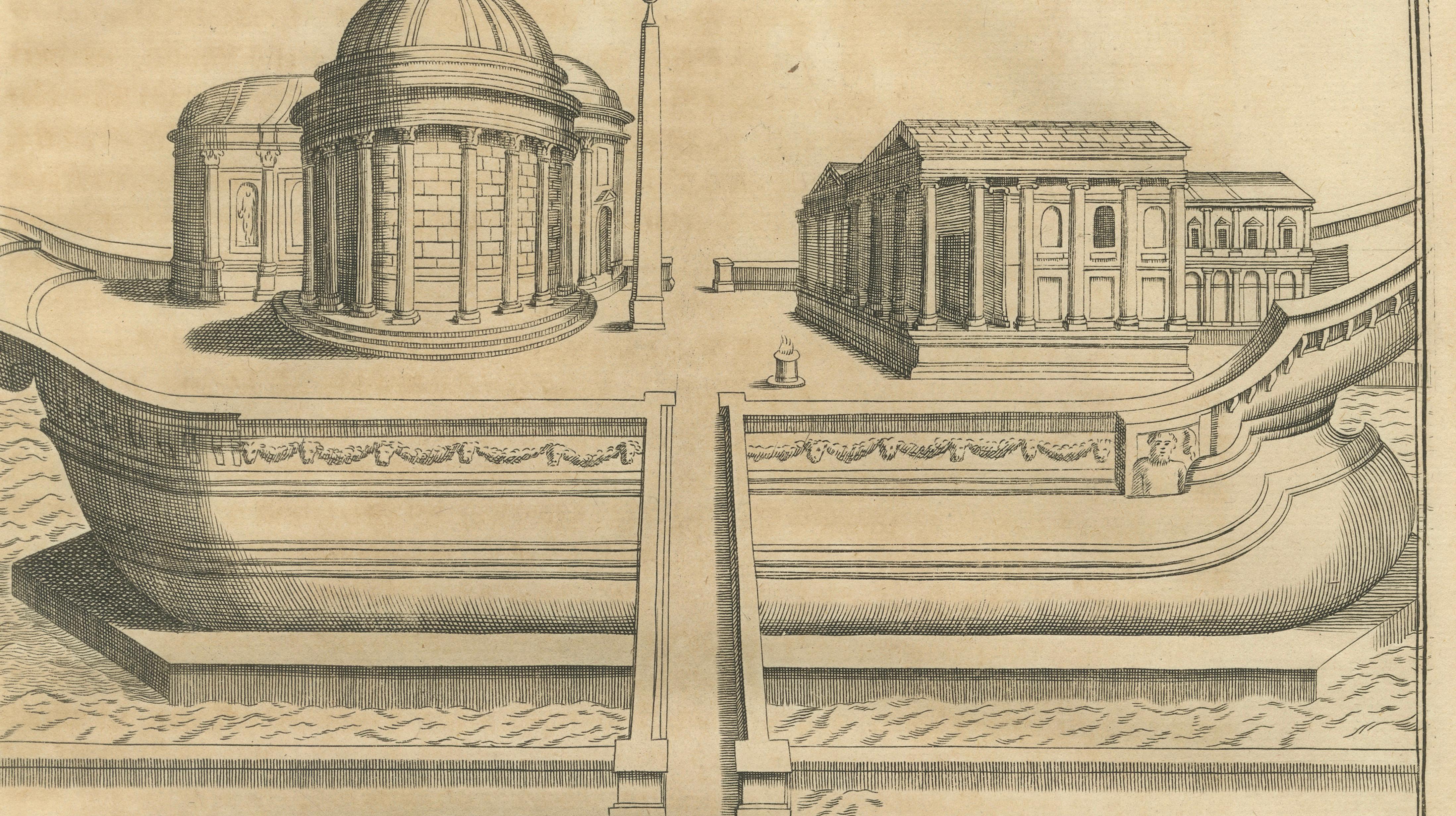Antique Roman Temple Engravings Set of 3, Montfaucon 1721 Architecture