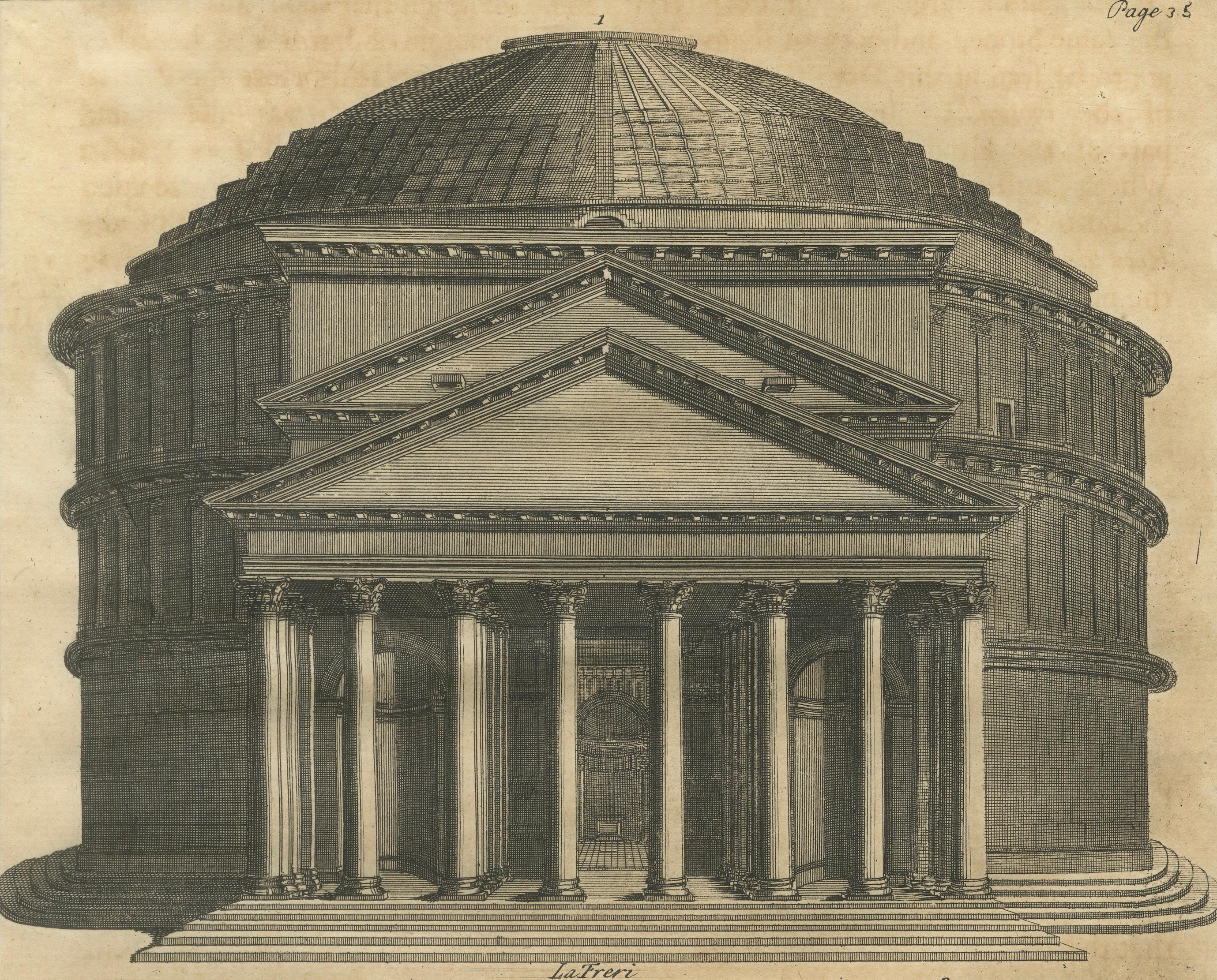 Antique Roman Temple Engravings Set of 3, Montfaucon 1721 Architecture