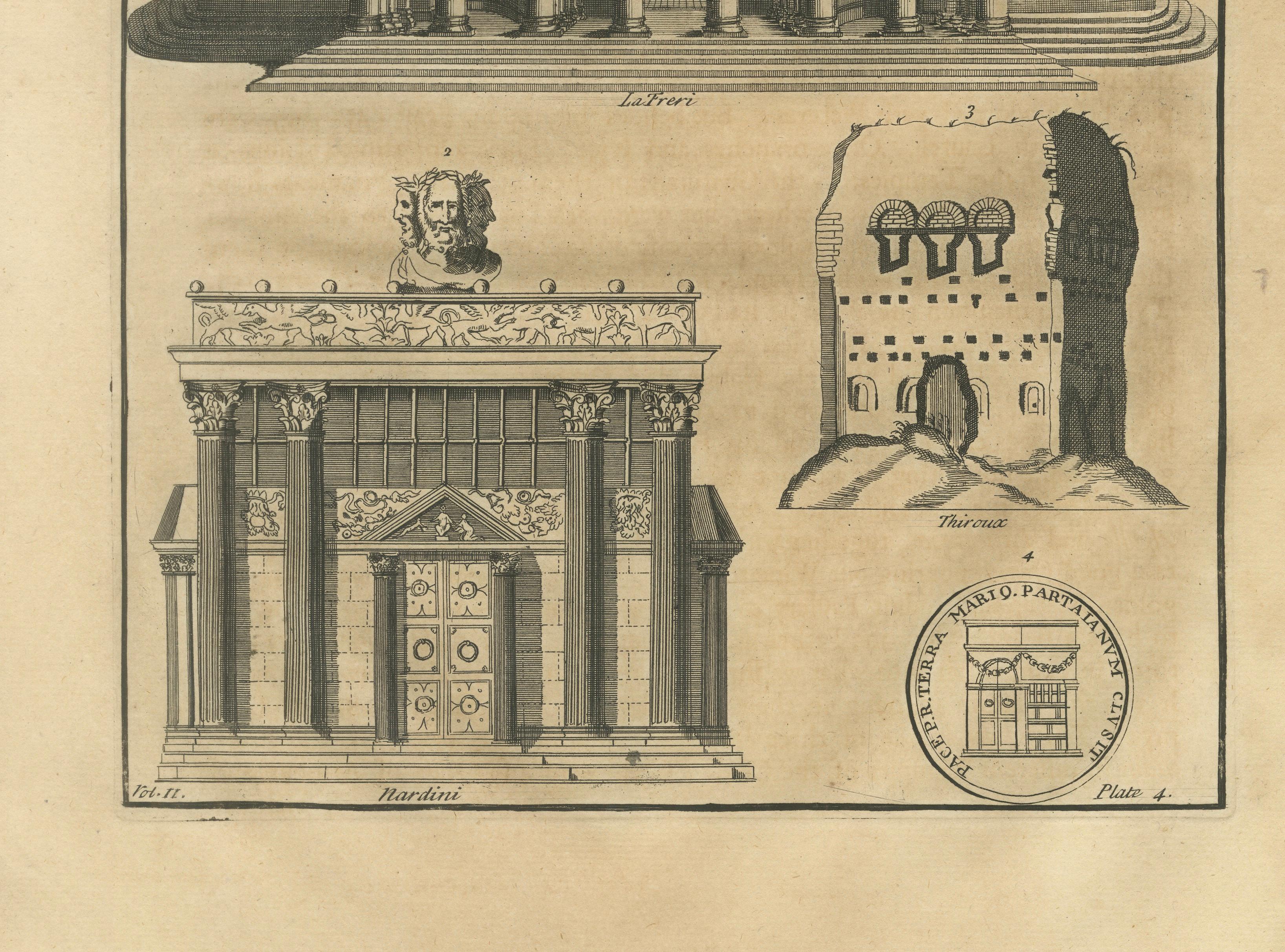 Antique Roman Temple Engravings Set of 3, Montfaucon 1721 Architecture