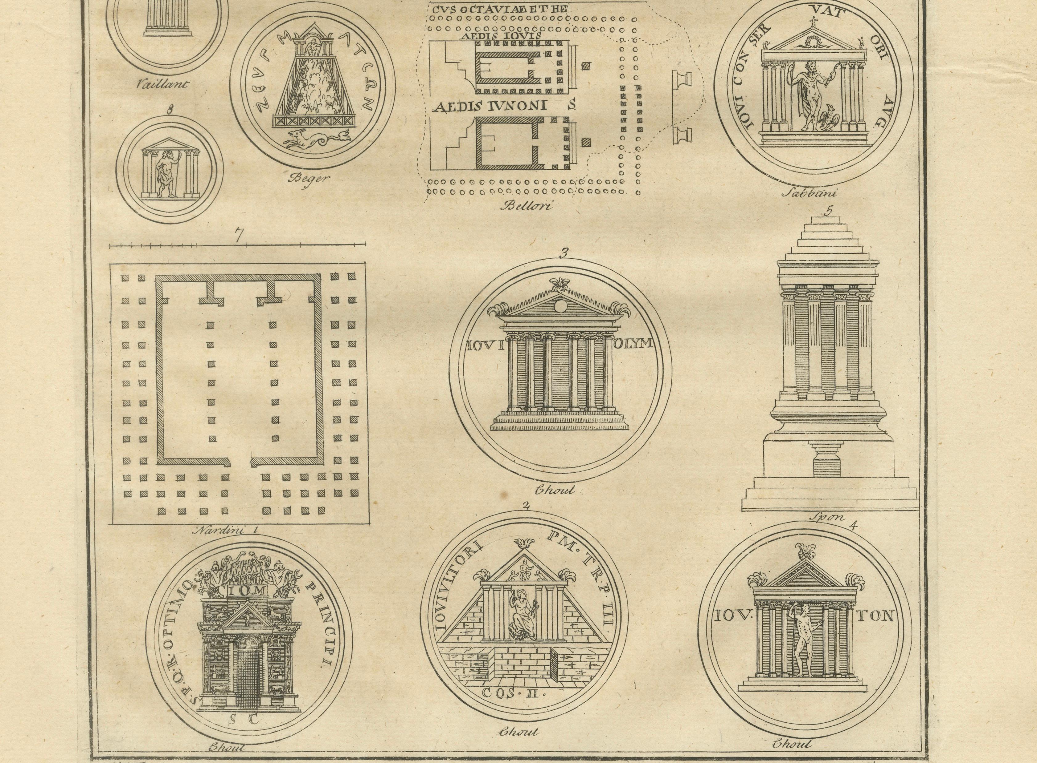 Antique Roman Temple Engravings Set of 3, Montfaucon 1721 Architecture