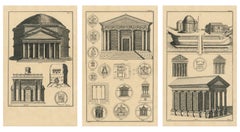 Antique Roman Temple Engravings Set of 3, Montfaucon 1721 Architecture