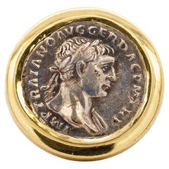 Antiker römischer „Trajan“ Dupondius Münze gebürsteter Gold Herrenring aus 18 Karat Gelbgold