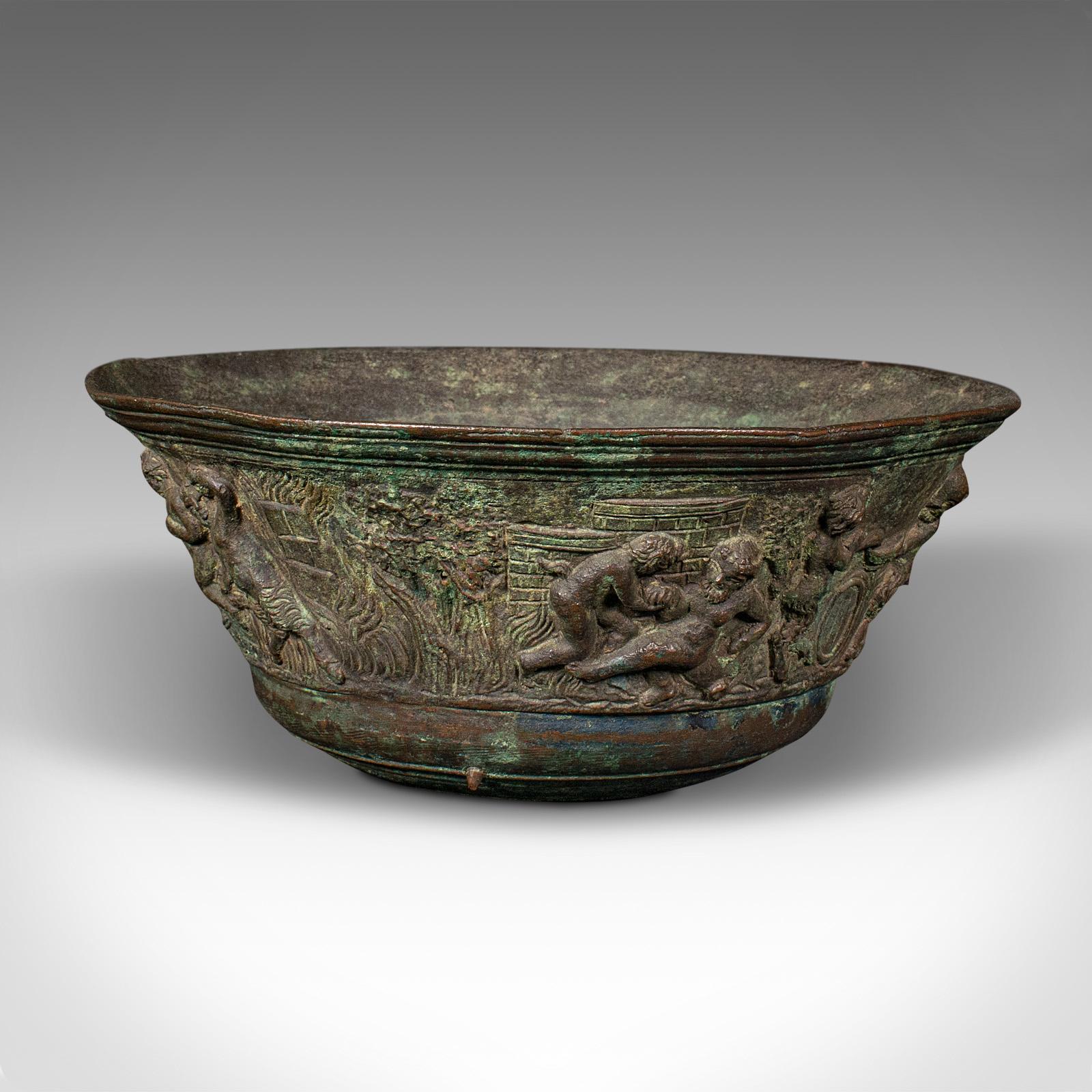 19th Century Antique Romanesque Bowl, Italian, Grand Tour, Bronze, Bacchanalian, Victorian For Sale