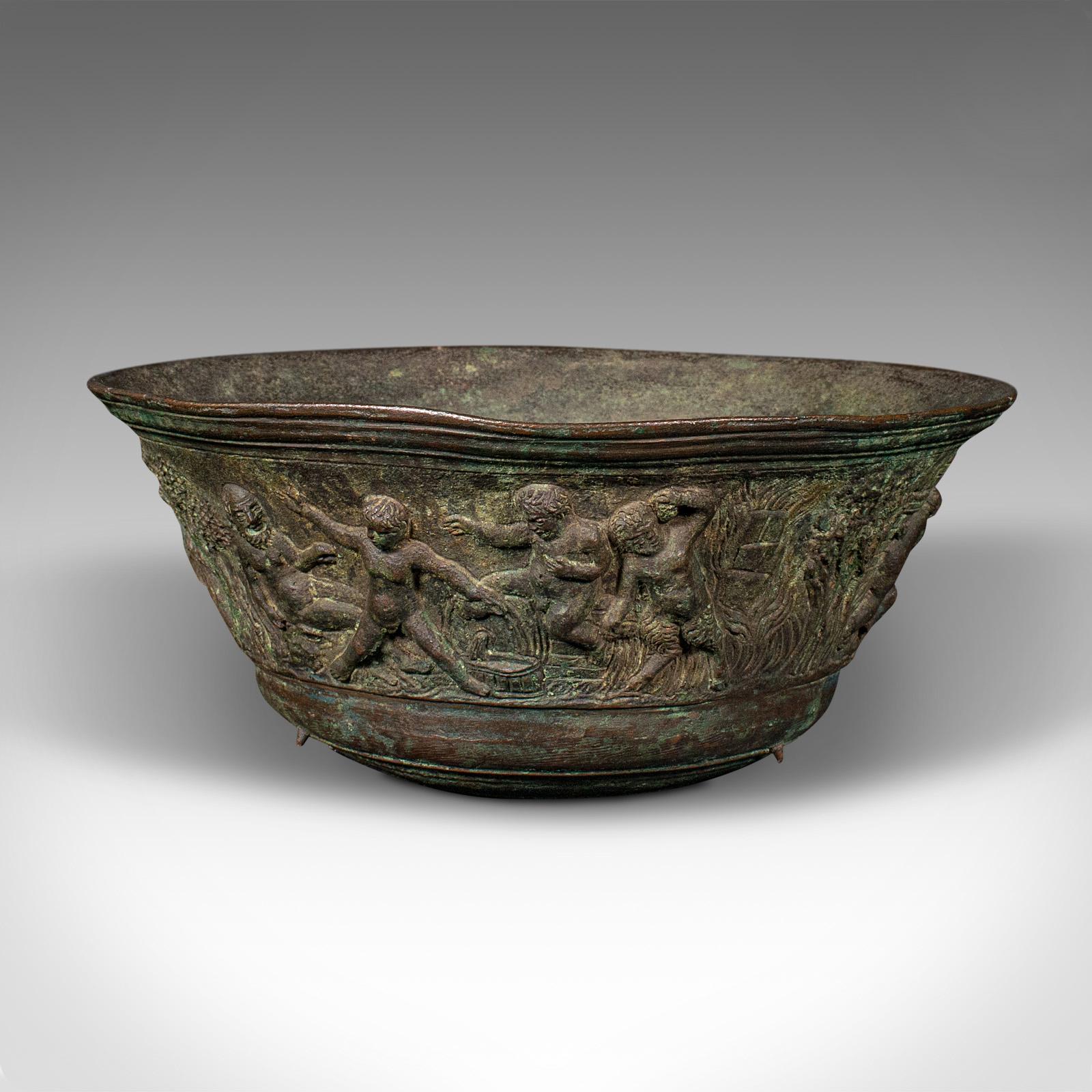 Antique Romanesque Bowl, Italian, Grand Tour, Bronze, Bacchanalian, Victorian For Sale 1