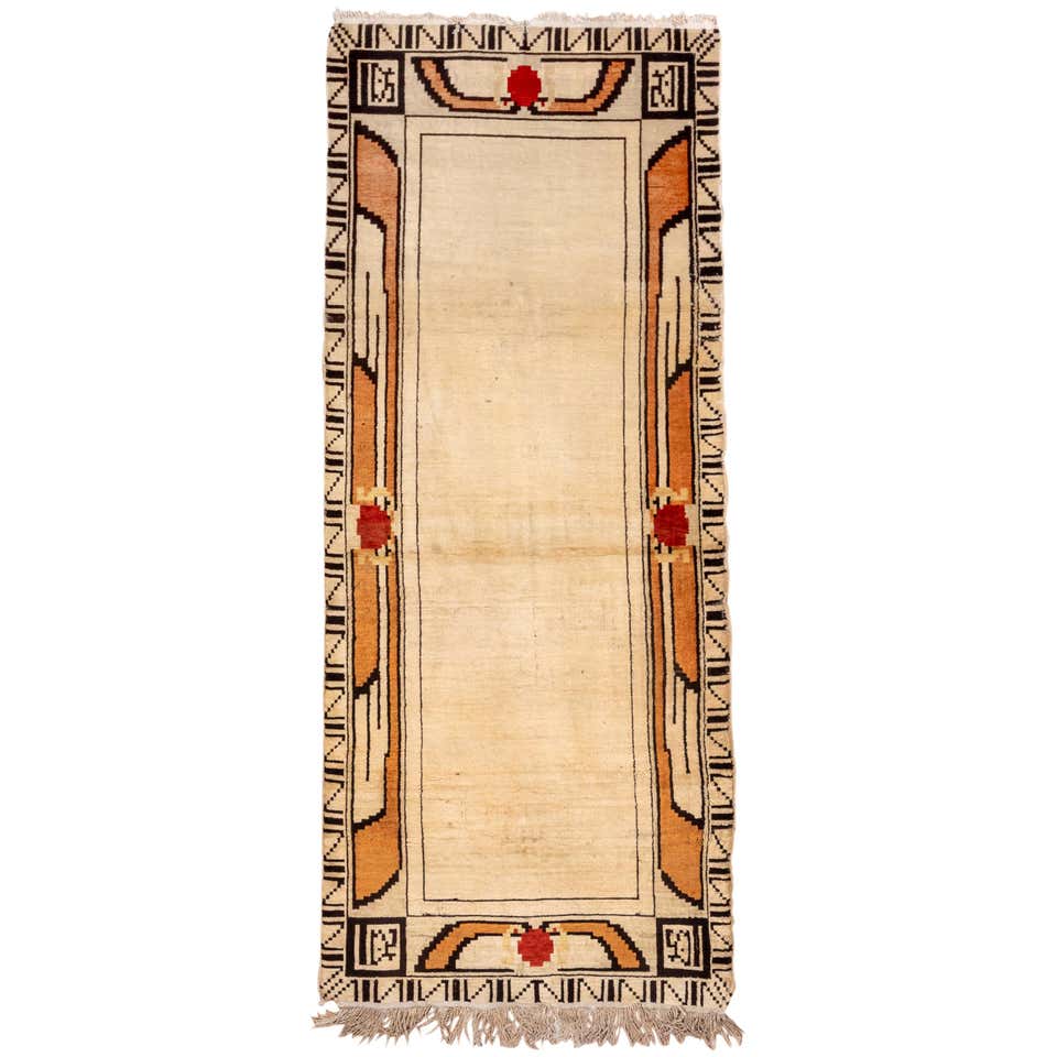 Deco Border Rugs Antique Romanian Art Deco Rug, Solid Field, Black and Gold Borders at ...