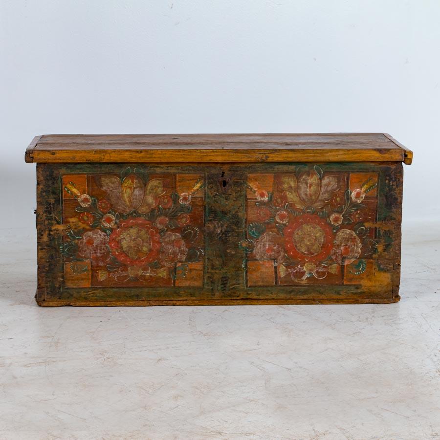 Antique Original, Colorful Painted Trunk/Coffee Table from Romania at