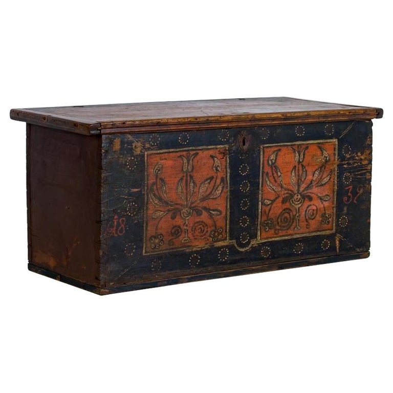 Antique Original Painted Trunk/Coffee Table, Romania at 1stDibs