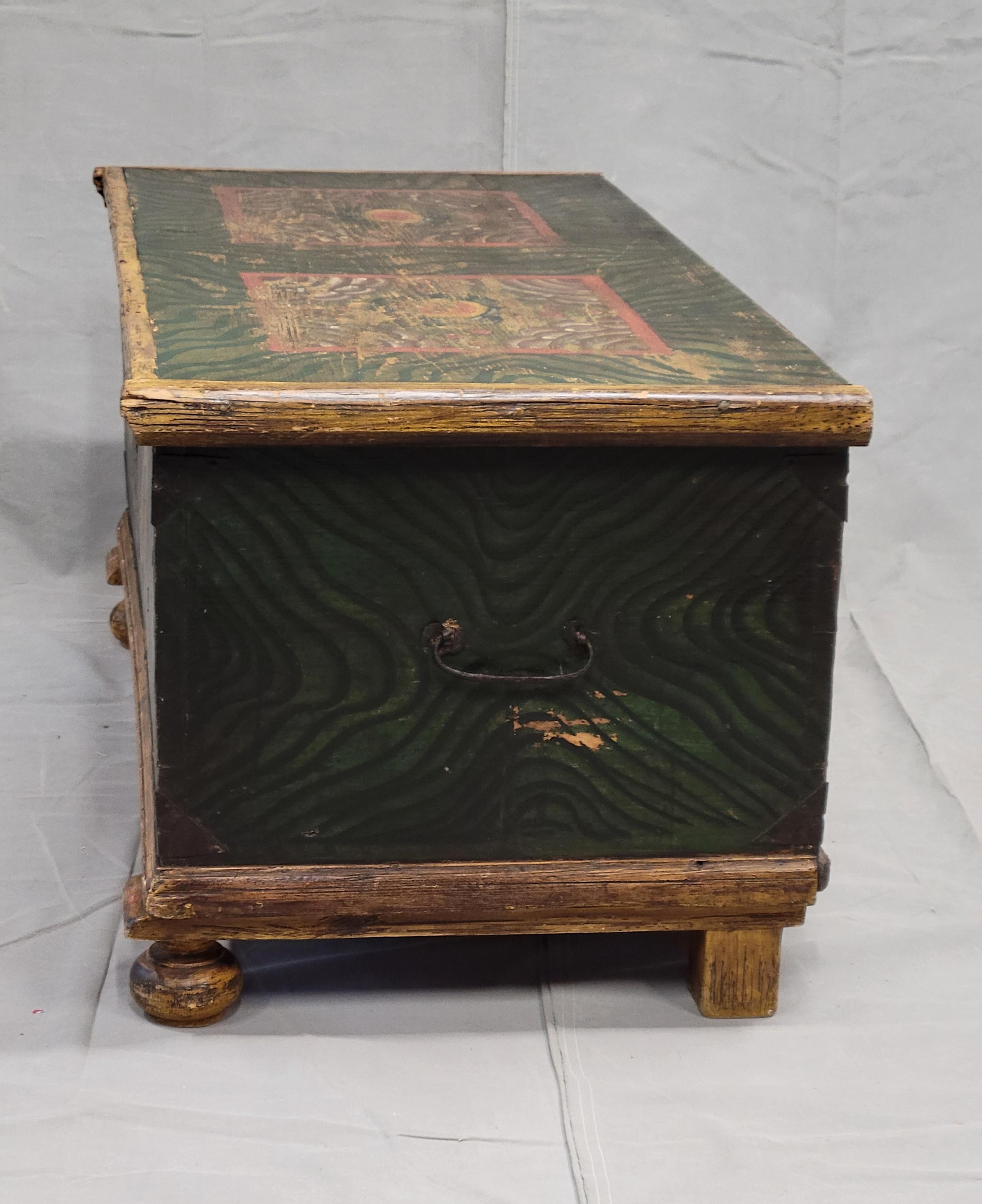 Antique Romanian Painted Pine Blanket Chest For Sale 7