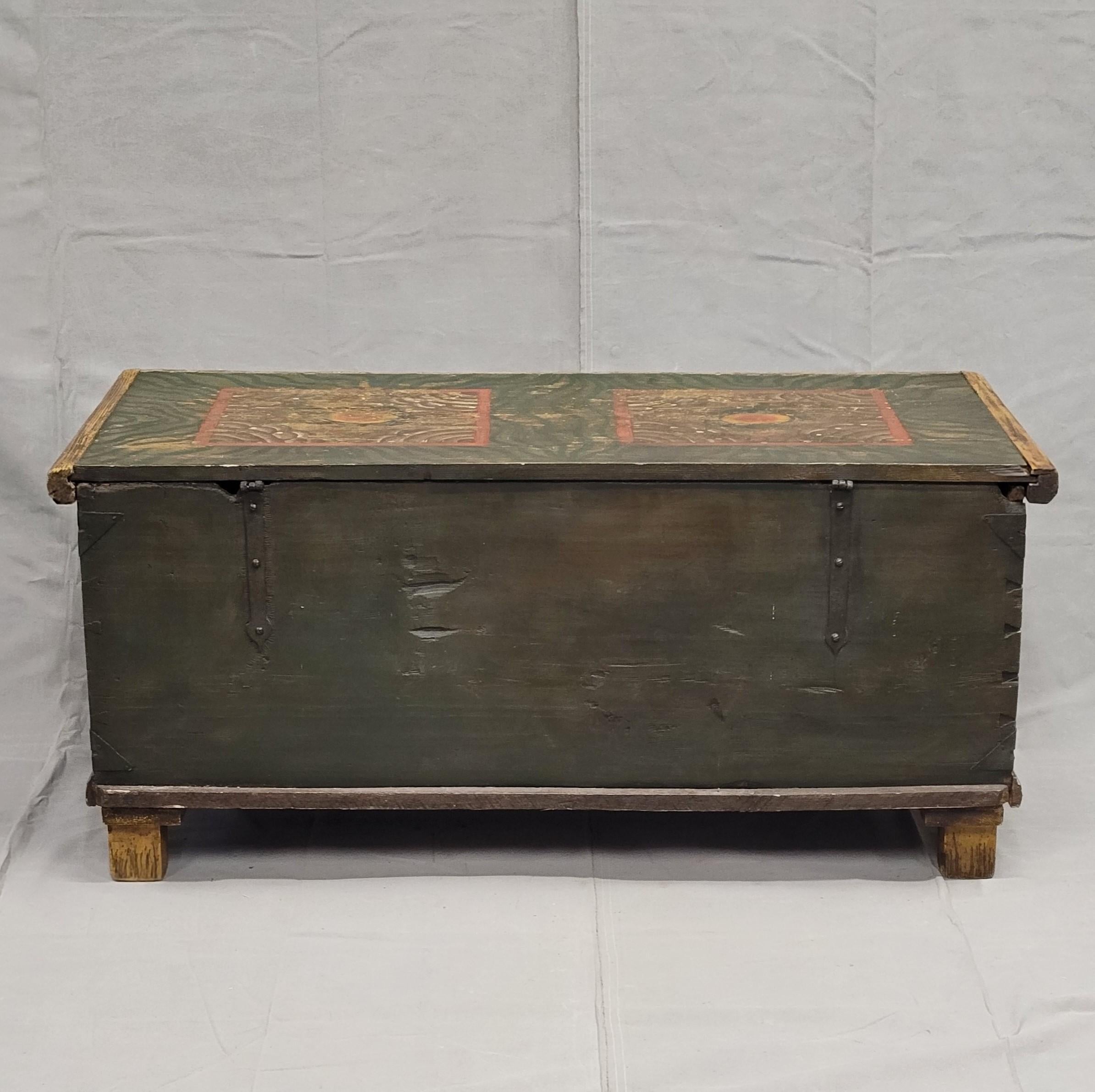 Antique Romanian Painted Pine Blanket Chest For Sale 8
