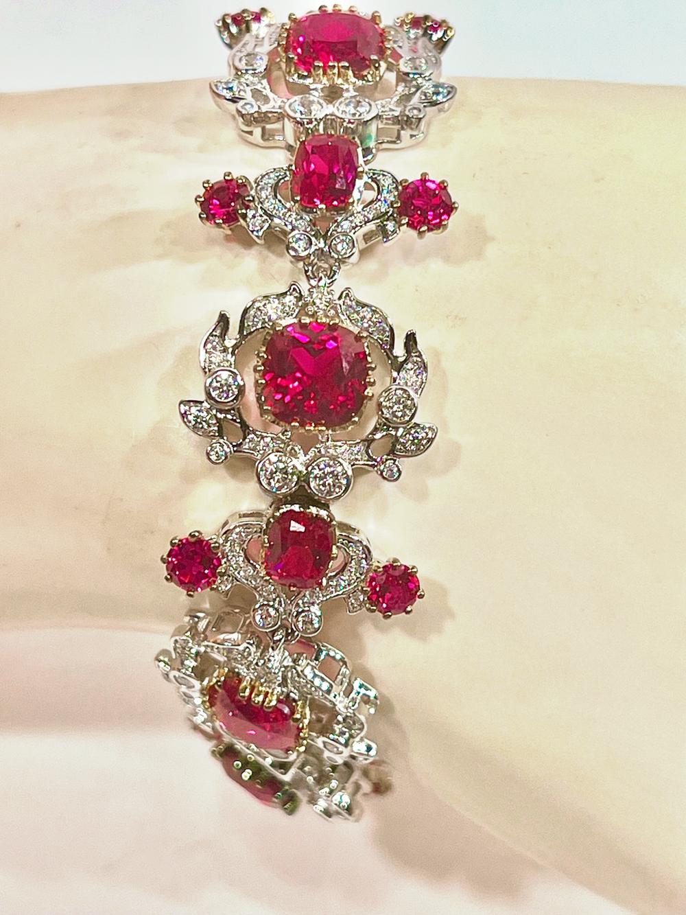 Belle Époque Diamond Ruby Costume Jewelry Bracelet Antique Romantic Style For Sale