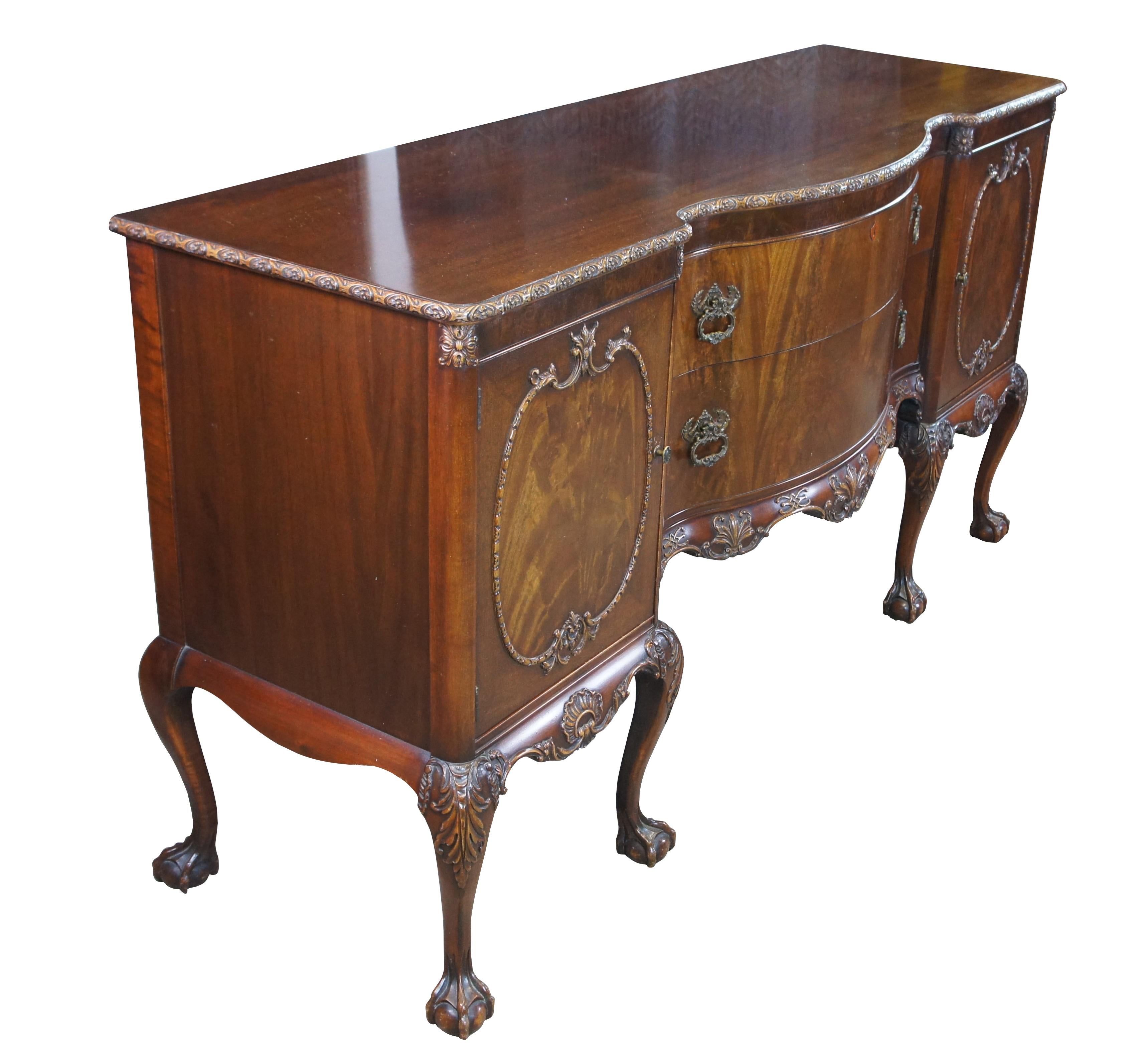 Antiguo Aparador Buffet Romweber Inglés Chippendale Georgiano Caoba Crotch en Bueno estado para la venta en Dayton, OH