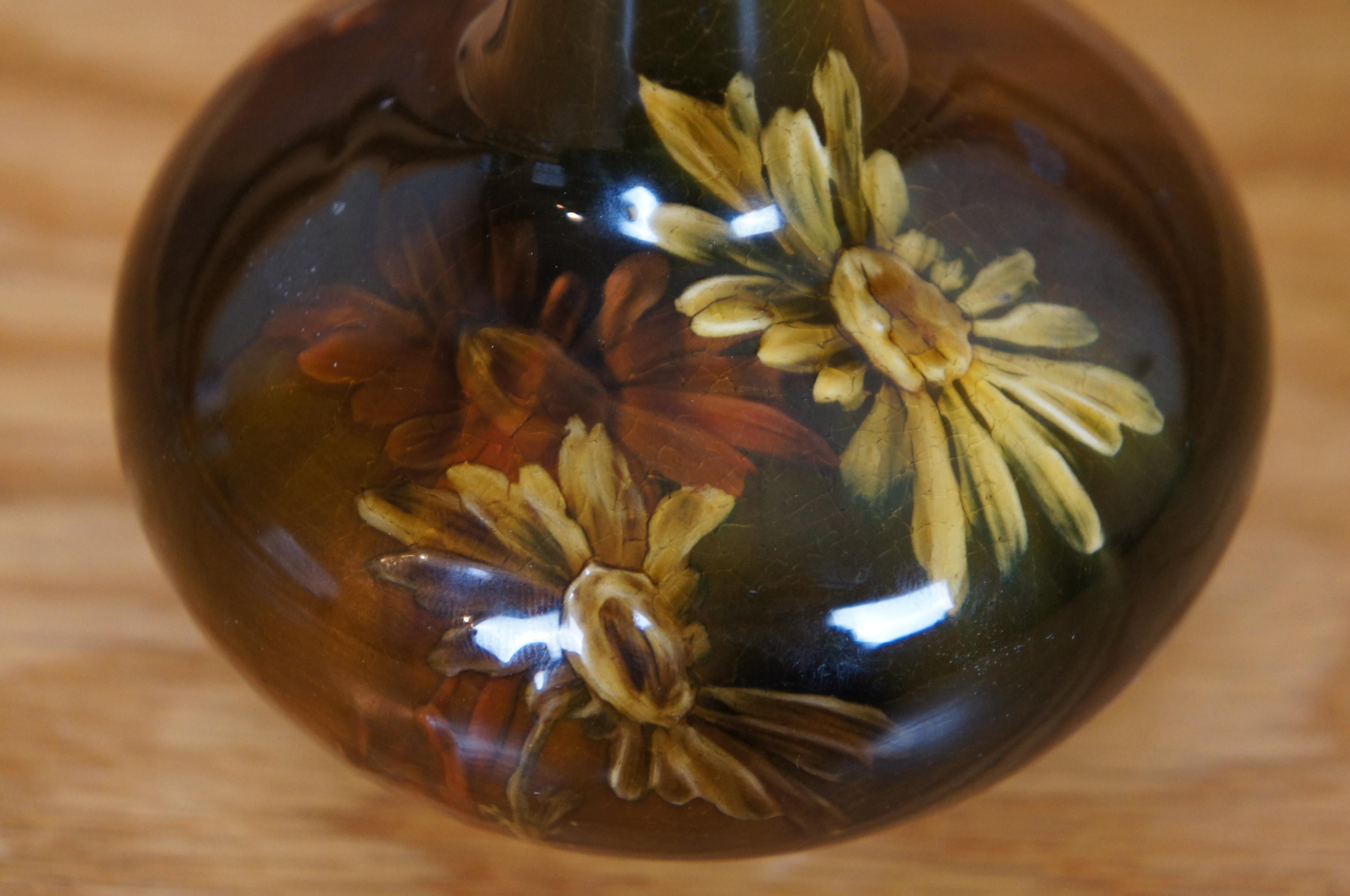 Antica brocca di faience Rookwood 1891 Olga Reed con smalto floreale Iris 6