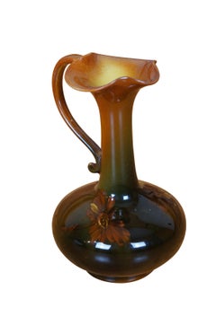 Antique Rookwood 1891 Olga Reed Floral Iris Glaze Faience Ewer Pitcher 6"