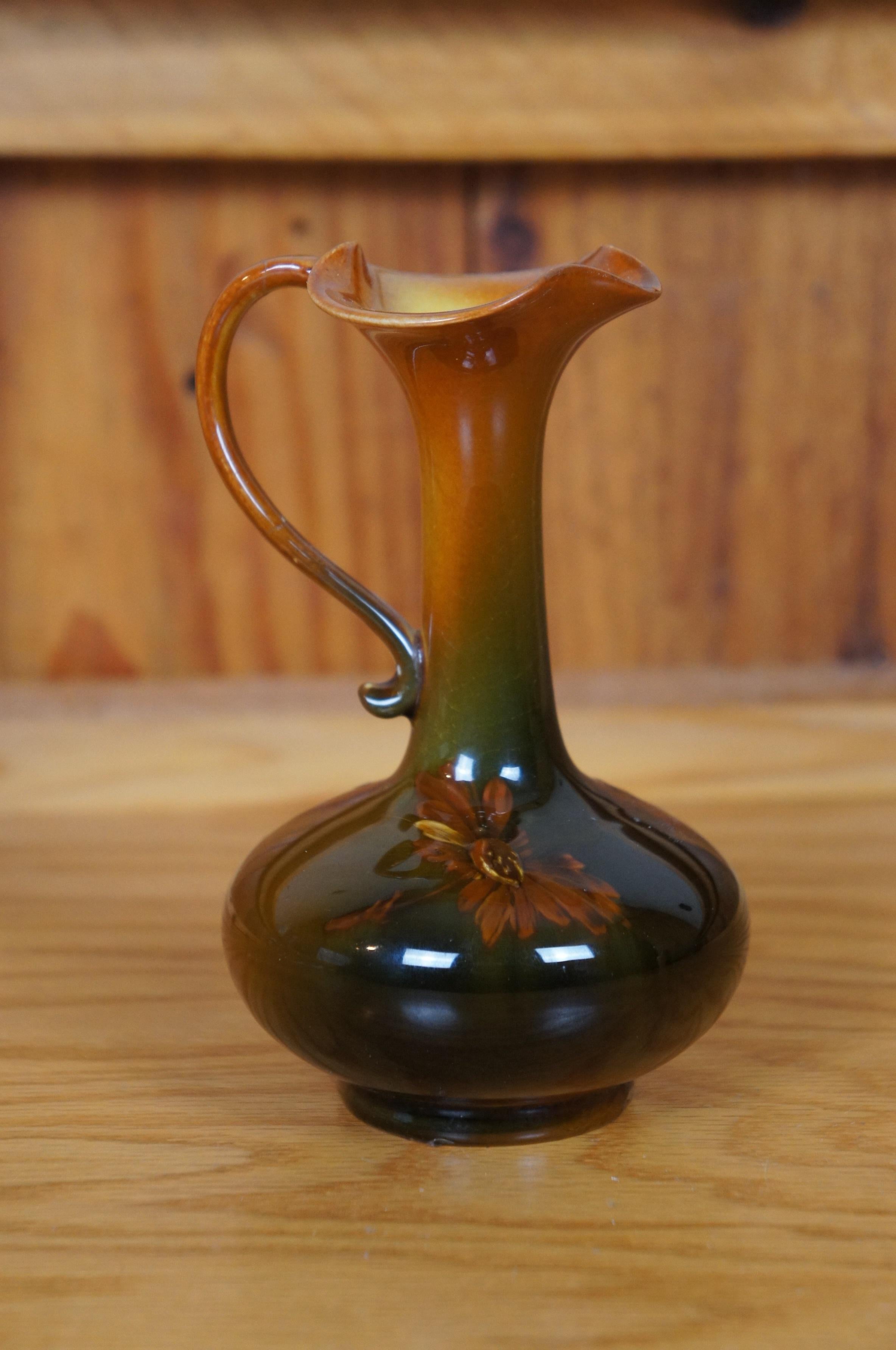 Americano Antica brocca di faience Rookwood 1891 Olga Reed con smalto floreale Iris 6