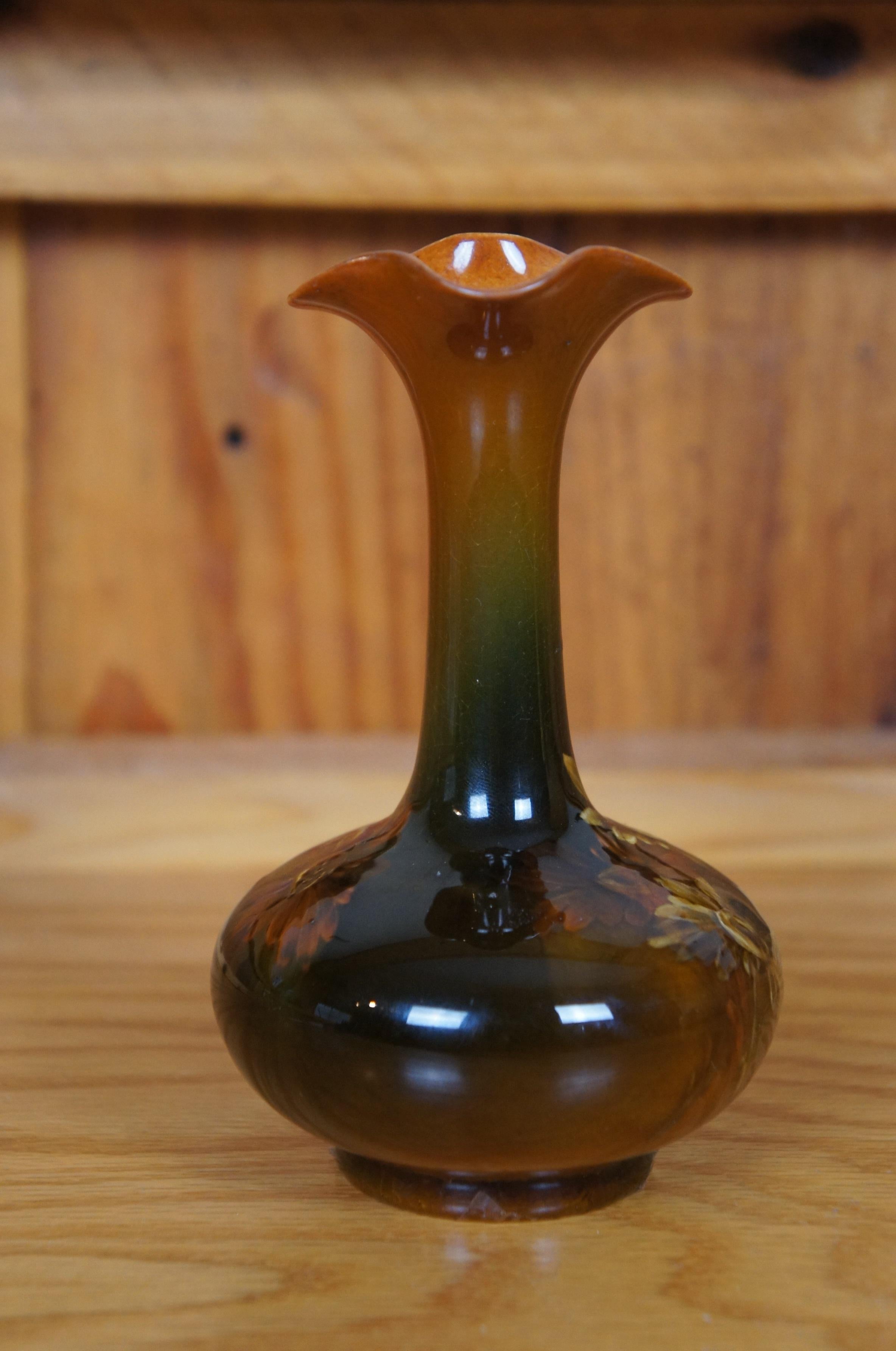 Fine XIX secolo Antica brocca di faience Rookwood 1891 Olga Reed con smalto floreale Iris 6