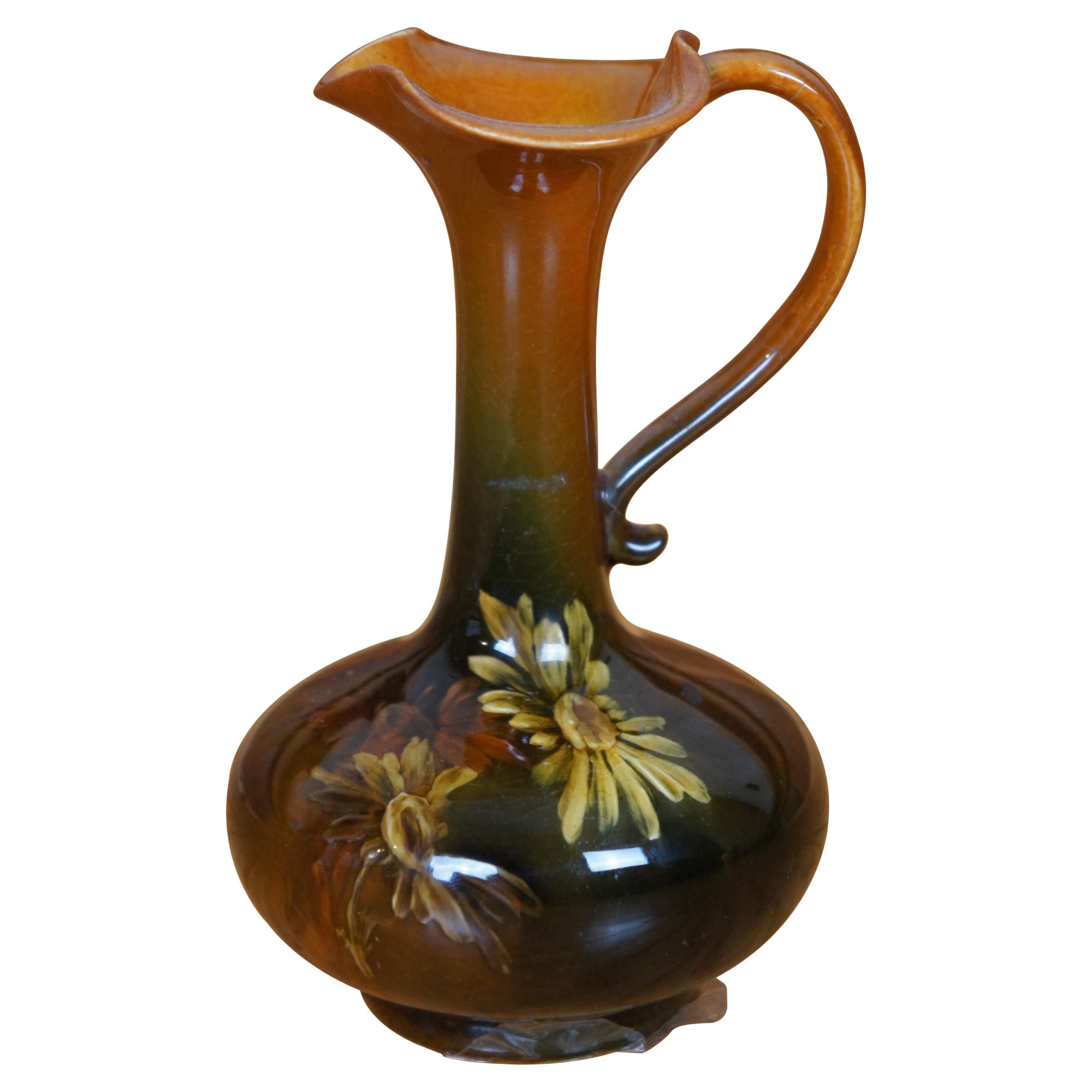 Antique Rookwood 1891 Olga Reed Floral Iris Glaze Faience Ewer Pitcher 6"