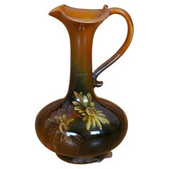 Antique Rookwood 1891 Olga Reed Floral Iris Glaze Faience Ewer Pitcher 6"