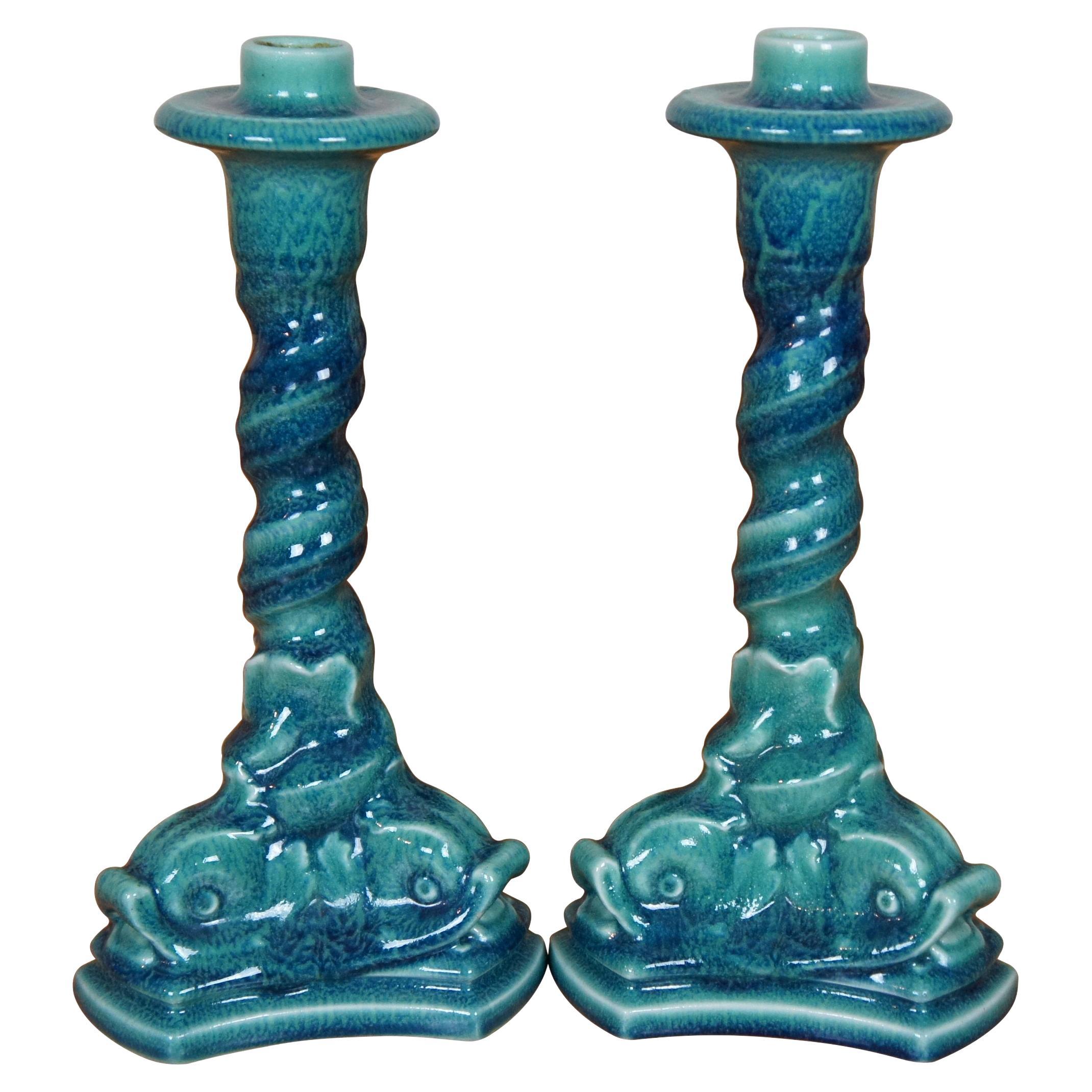 Antique Rookwood 1921 XXI Chandeliers en forme de dauphin de Delphin 12 po.