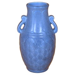 Rookwood Art Deco 1930 XXX 6096 Matte Blue Basketweave Handled Vase 6"