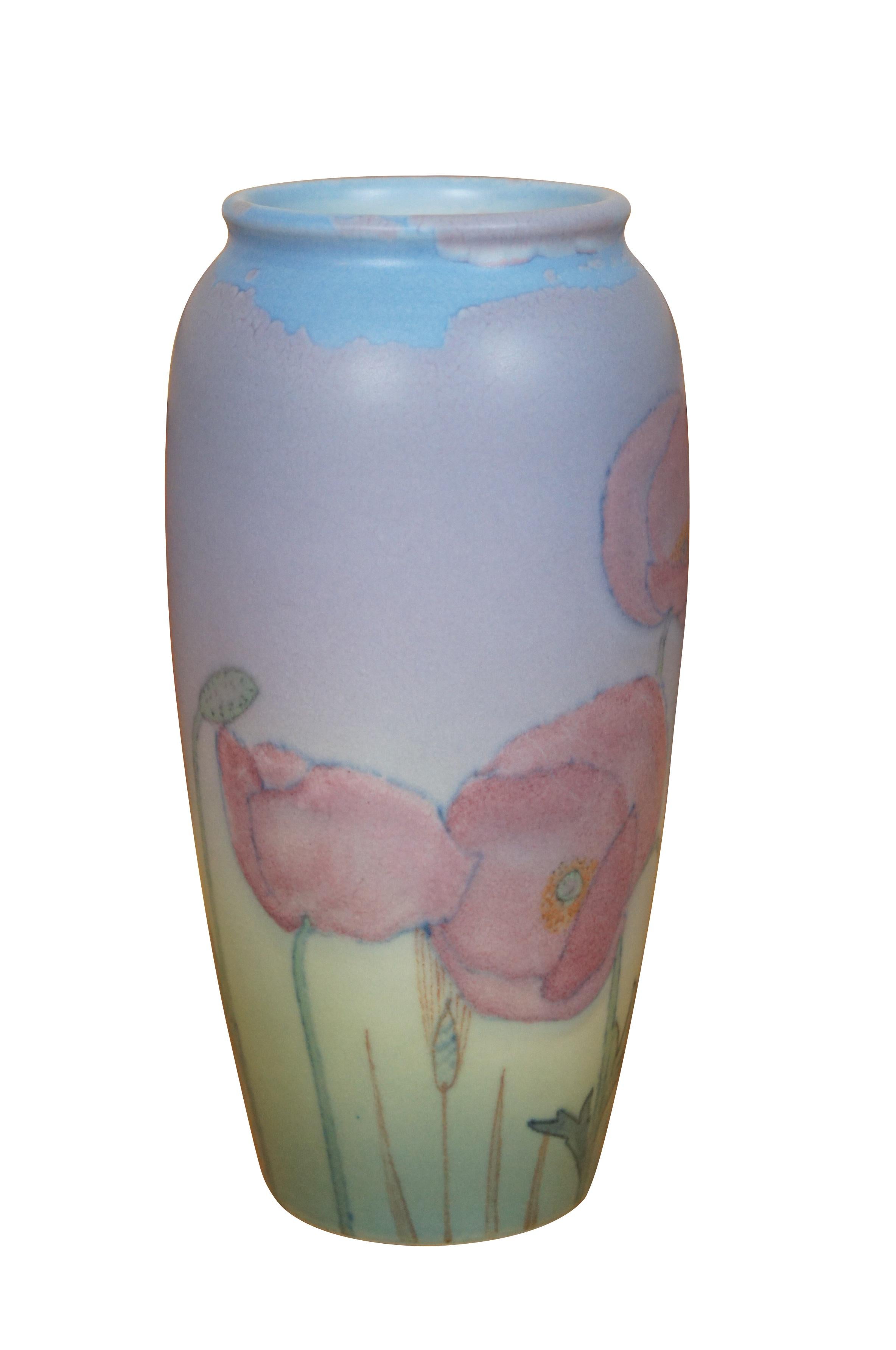 Art Deco Antique Rookwood 1935 Kataro Shirayamadani Floral Vellum Mantel Urn Vase 9'