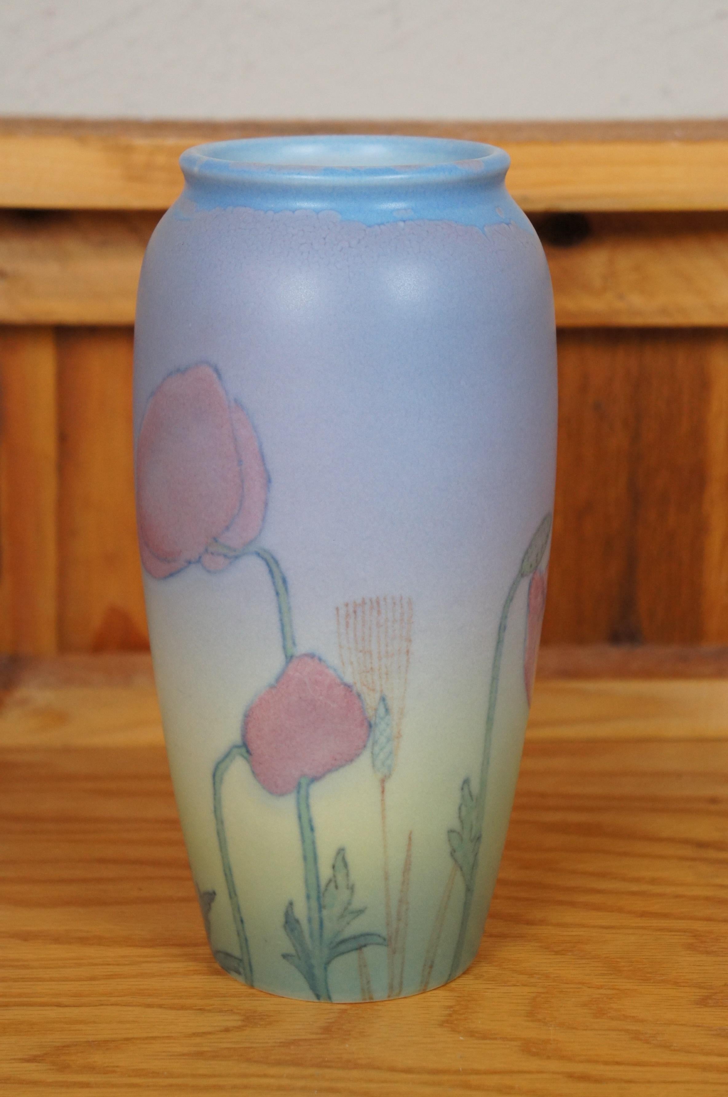 Antique Rookwood 1935 Kataro Shirayamadani Floral Vellum Mantel Urn Vase 9' In Good Condition In Dayton, OH