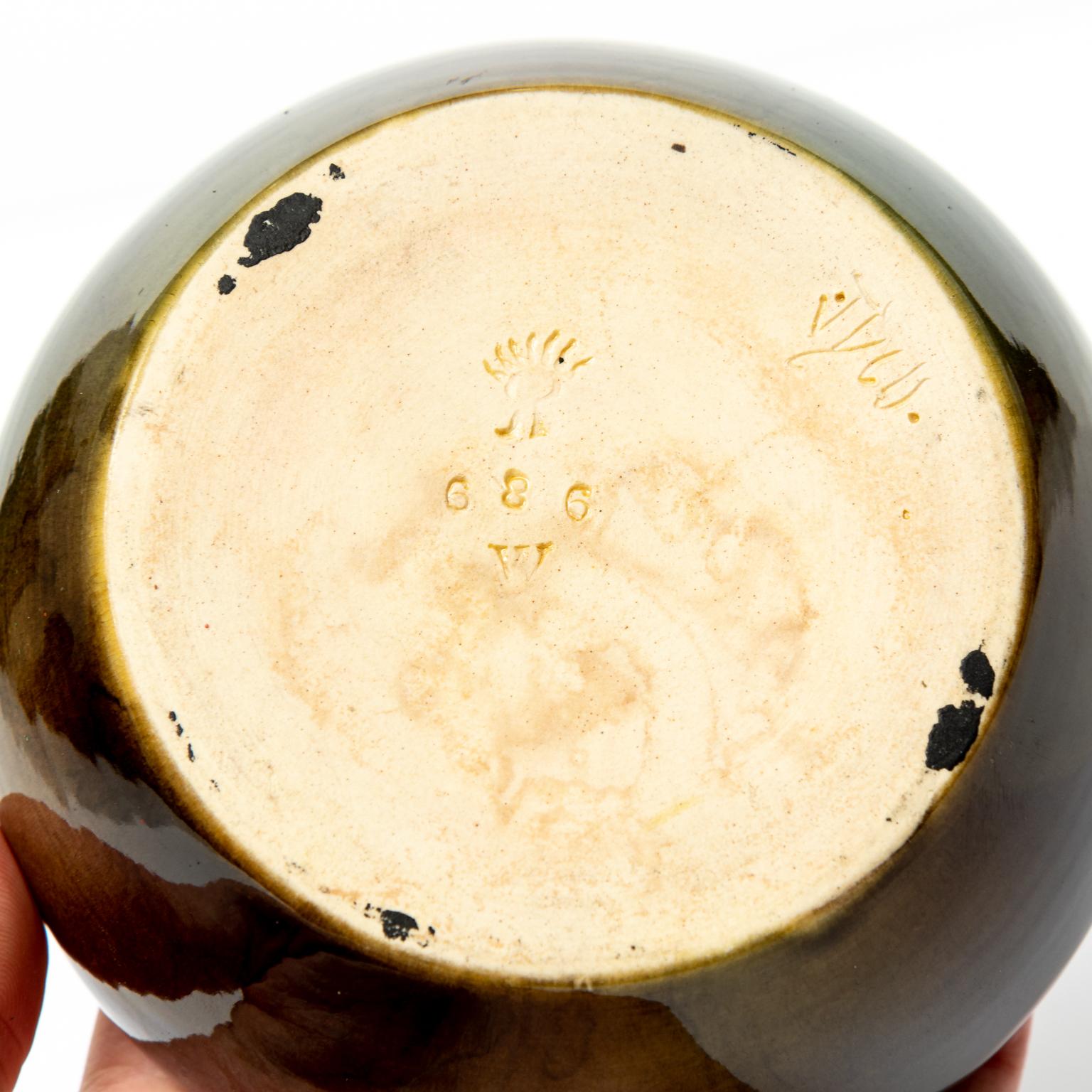 Antique Rookwood Art Pottery Squat Vase with Flowers For Sale at