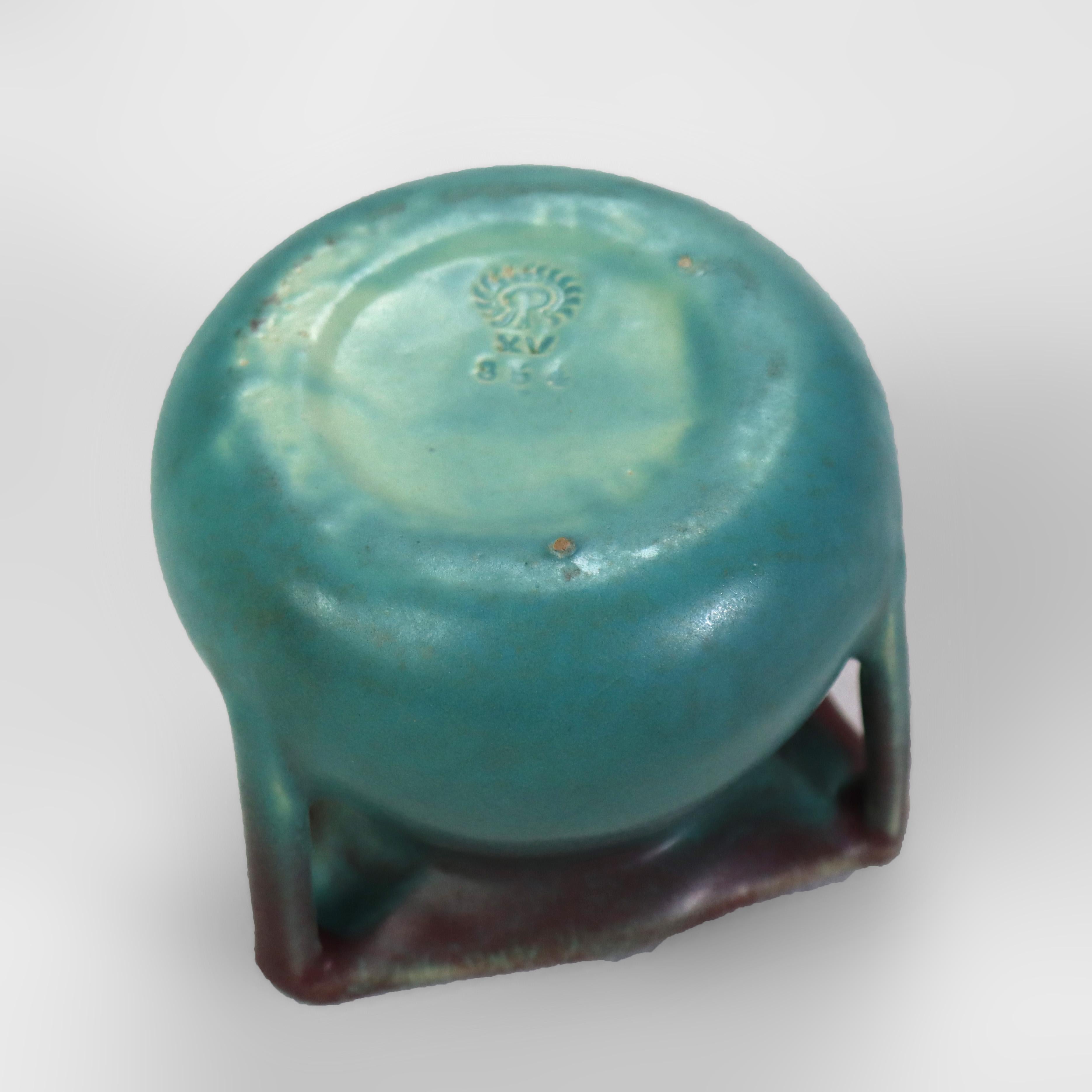 Antiguo jarrón de cerámica artística azul de Rookwood firmado C1915 1