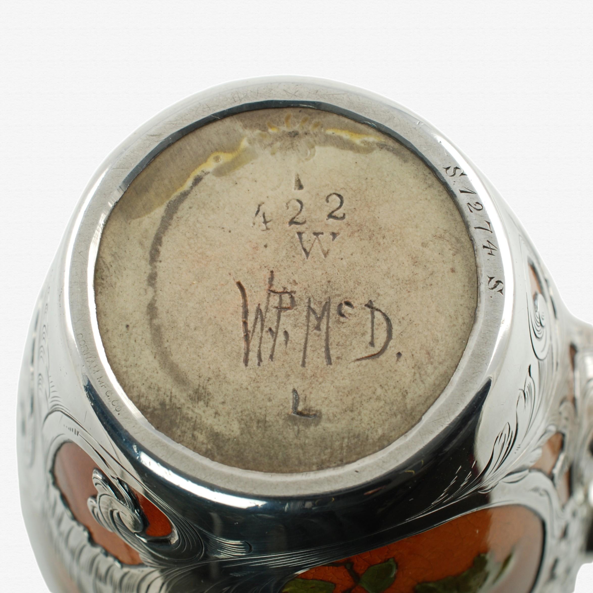 Antique Rookwood Pottery Hand Painted Vessel Gorham Engraved Silver Decoration For Sale 2