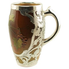 Vase ancien en poterie de Rookwood peint à la main et décoré d'argent gravé Gorham