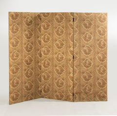 Antique Room Divider "Paravent" - Folding Screen with Yellow Chinoiserie Fabric