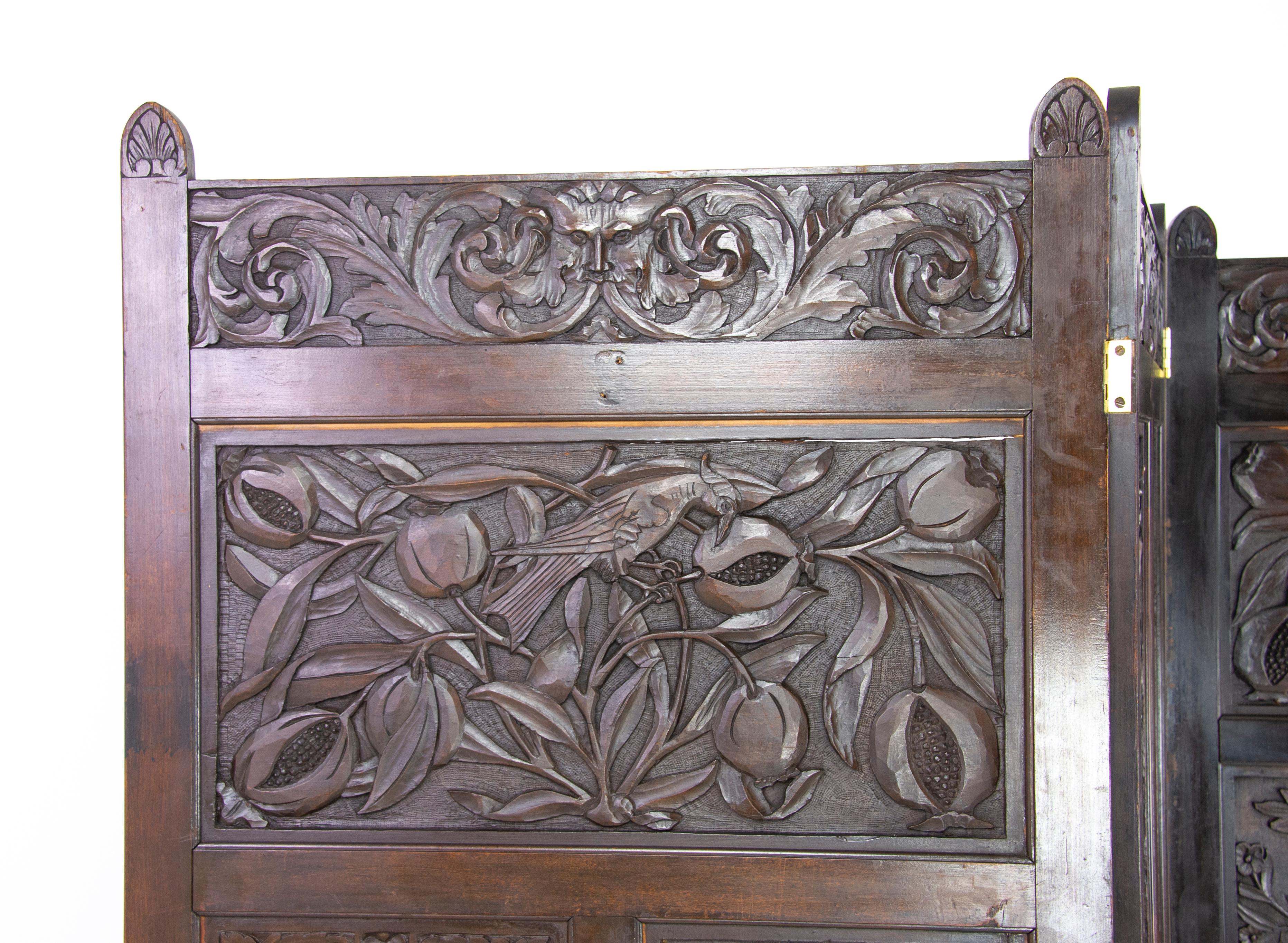 Oak Antique Room Divider, Privacy Screen, Carved Partition, Scotland 1903, B1161