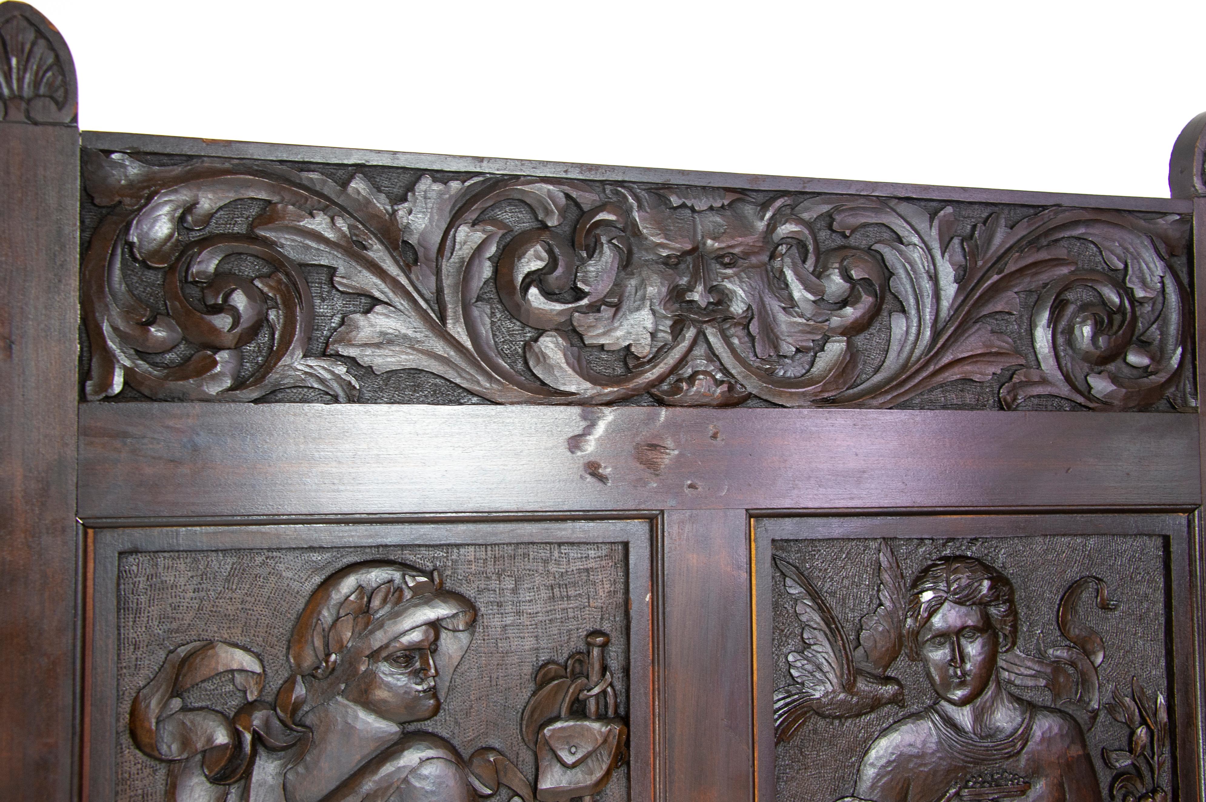 Hand-Carved Antique Room Divider, Privacy Screen, Carved Partition, Scotland 1903, B1161