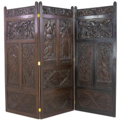 Antique Room Divider, Privacy Screen, Carved Partition, Scotland 1903, B1161