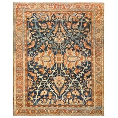  Antique Room Size Blue Persian Heriz Serapi Rug. Size: 9 ft 4 in x 11 ft 5 in