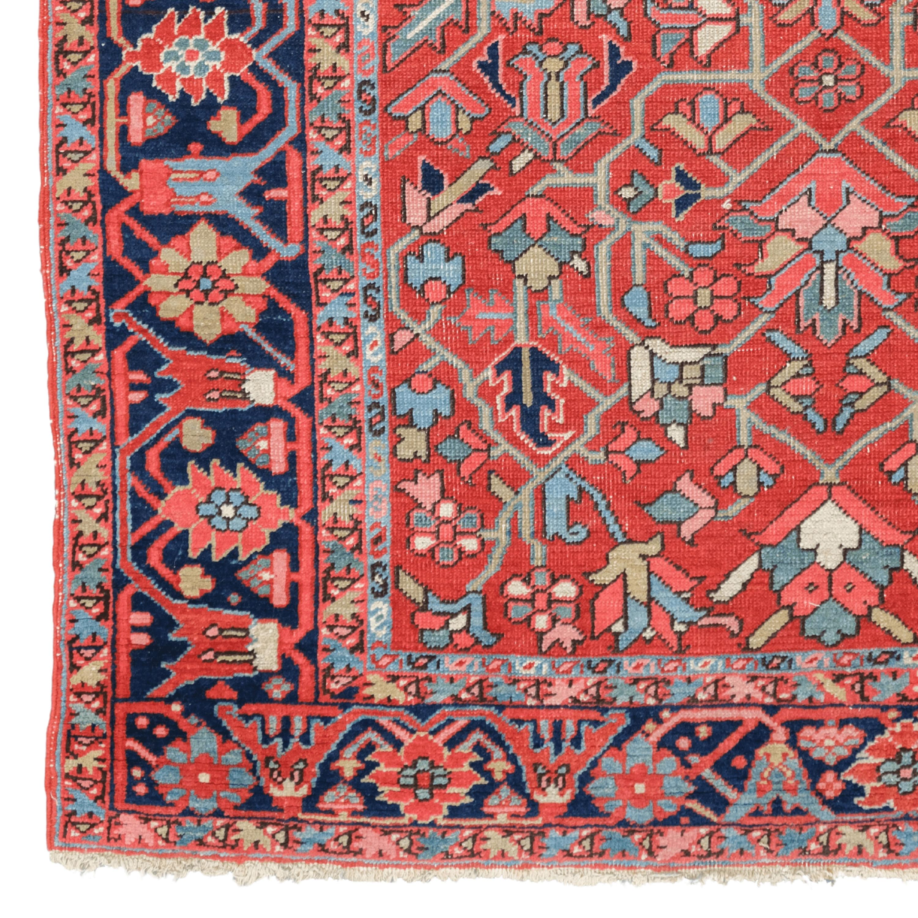 19th Century Room Size Heriz Rug allover design.

This extraordinary carpet will fascinate you with its intricate designs and vibrant colors that reflect the rich history and craftsmanship of the period. Each stitch tells the story of skilled