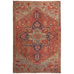 Antique Room Size Heriz Rug with Serapi Blue Colors, circa 1910
