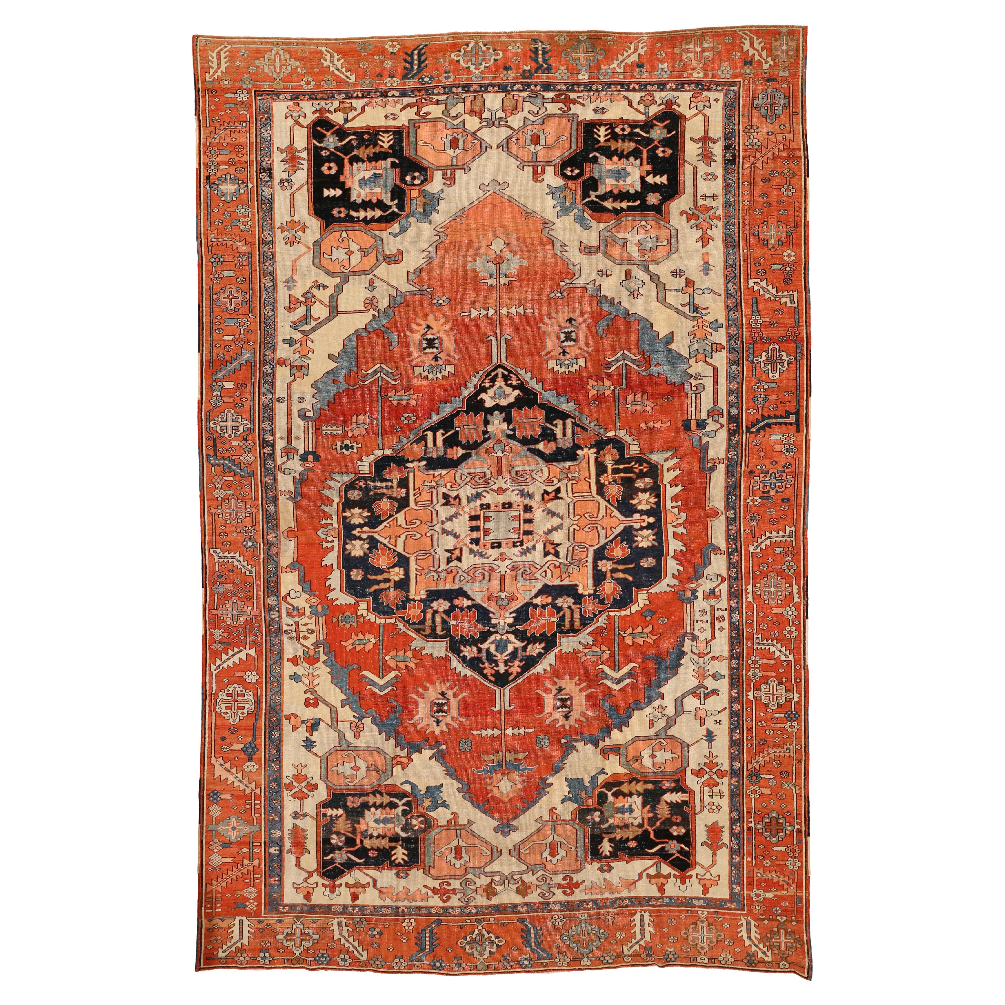 Antique Room Size Heriz Serapi Rug