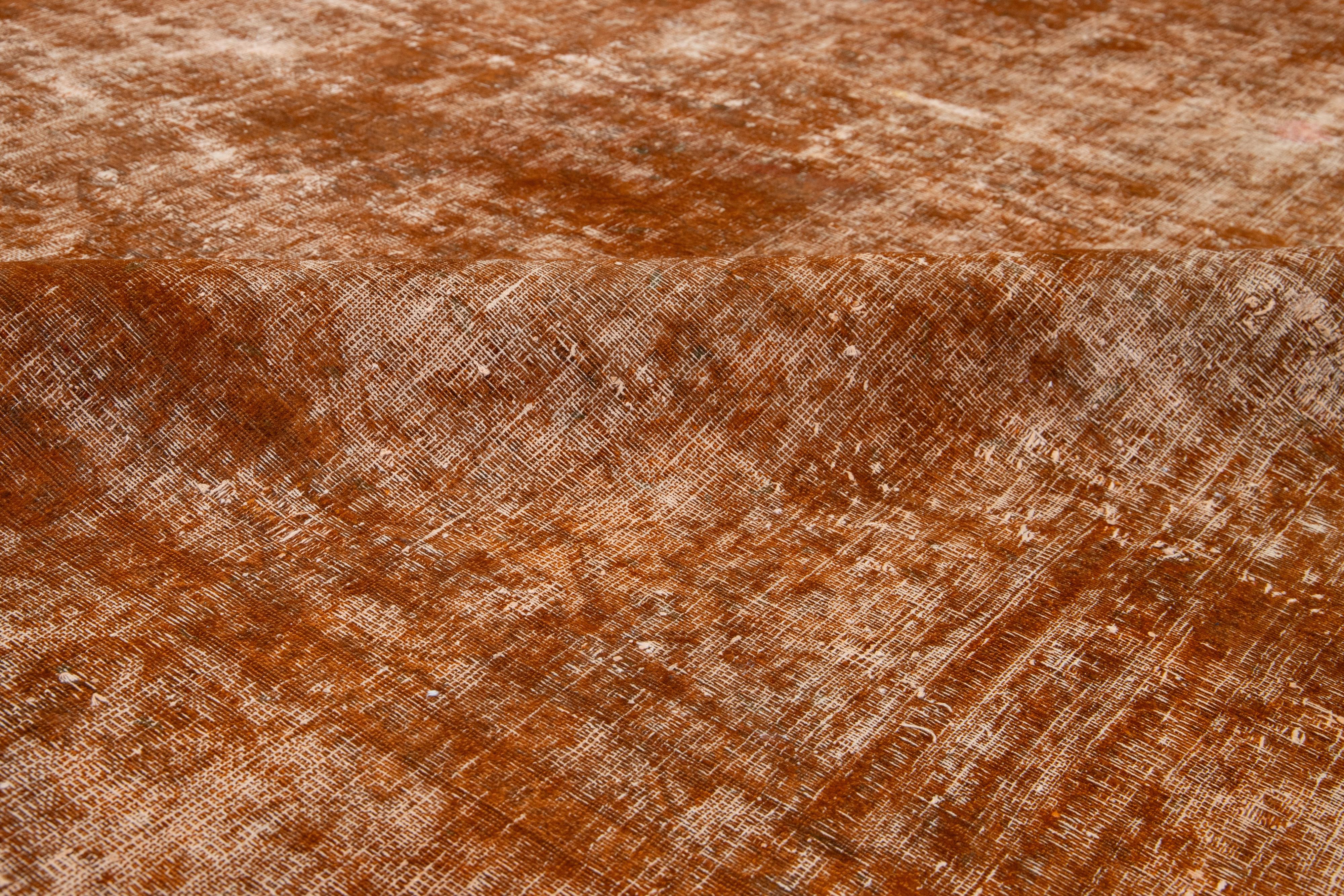  Antike Zimmergröße Orange Wollteppich Persisch gefärbt mit Allover-Muster (Handgeknüpft) im Angebot