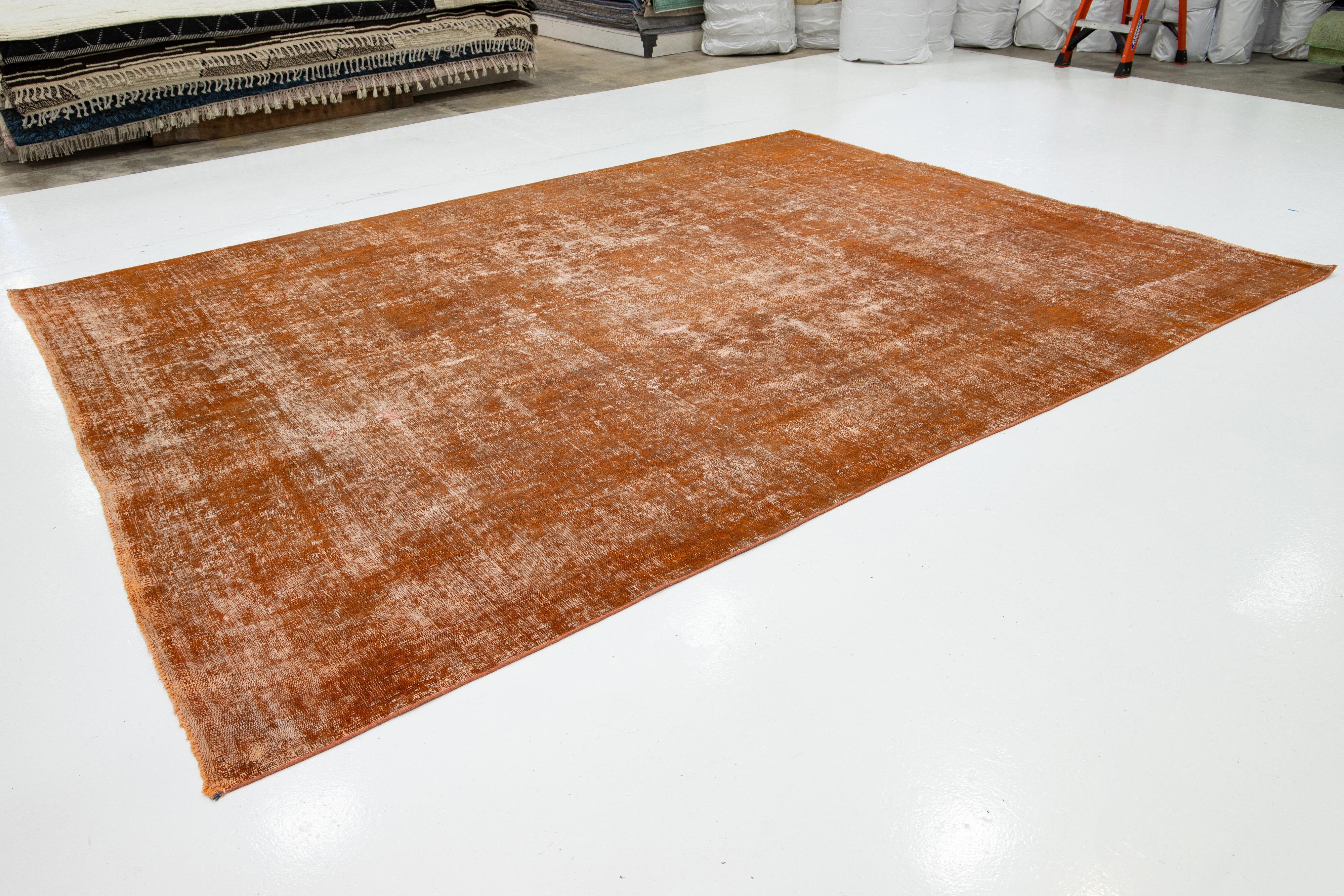  Antique Room size Orange Wool Rug Persian Overdyed With Allover Pattern In Good Condition For Sale In Norwalk, CT