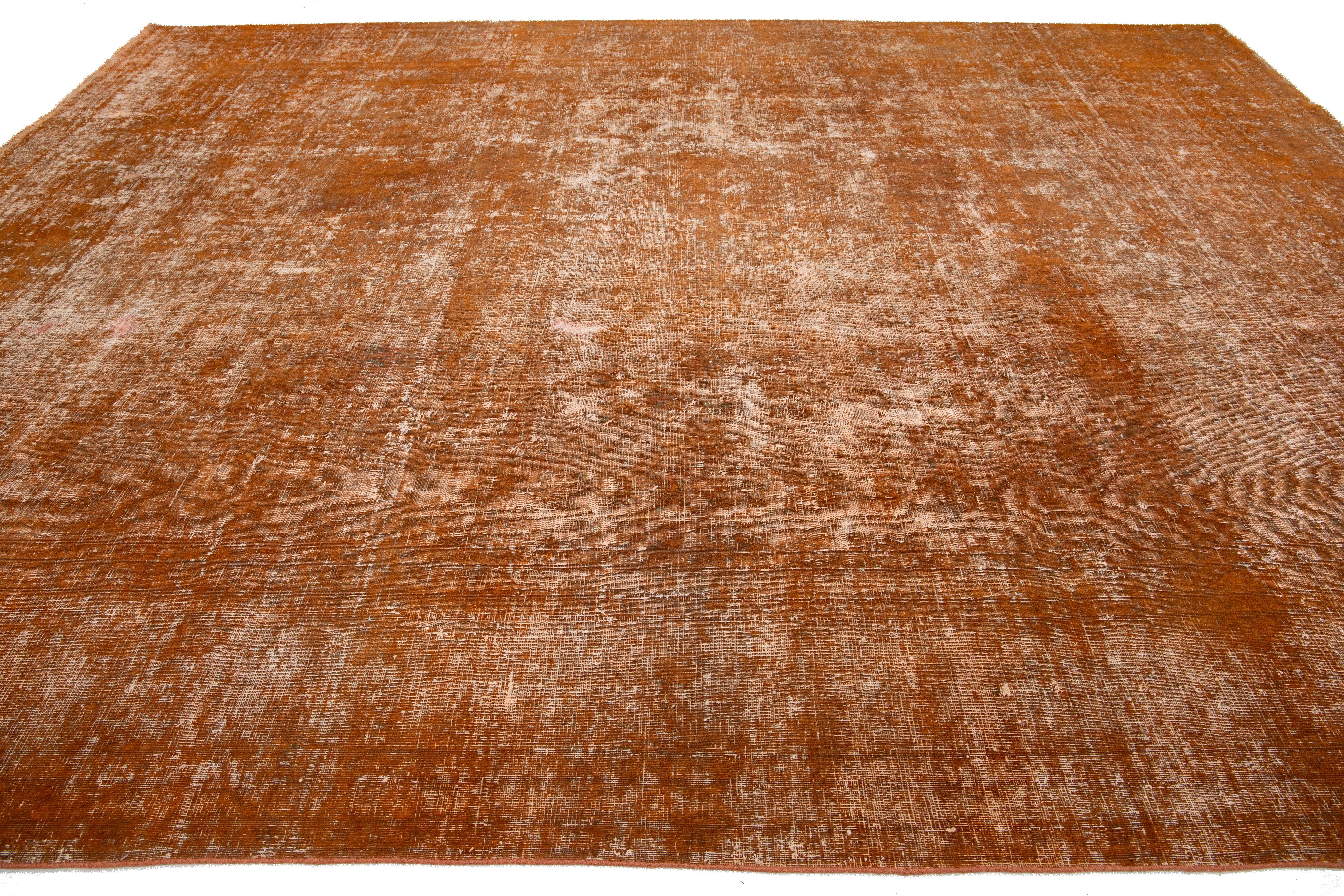  Antique Room size Orange Wool Rug Persian Overdyed With Allover Pattern For Sale 1