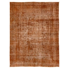 Antique Room size Orange Wool Rug Persian Overdyed With Allover Pattern
