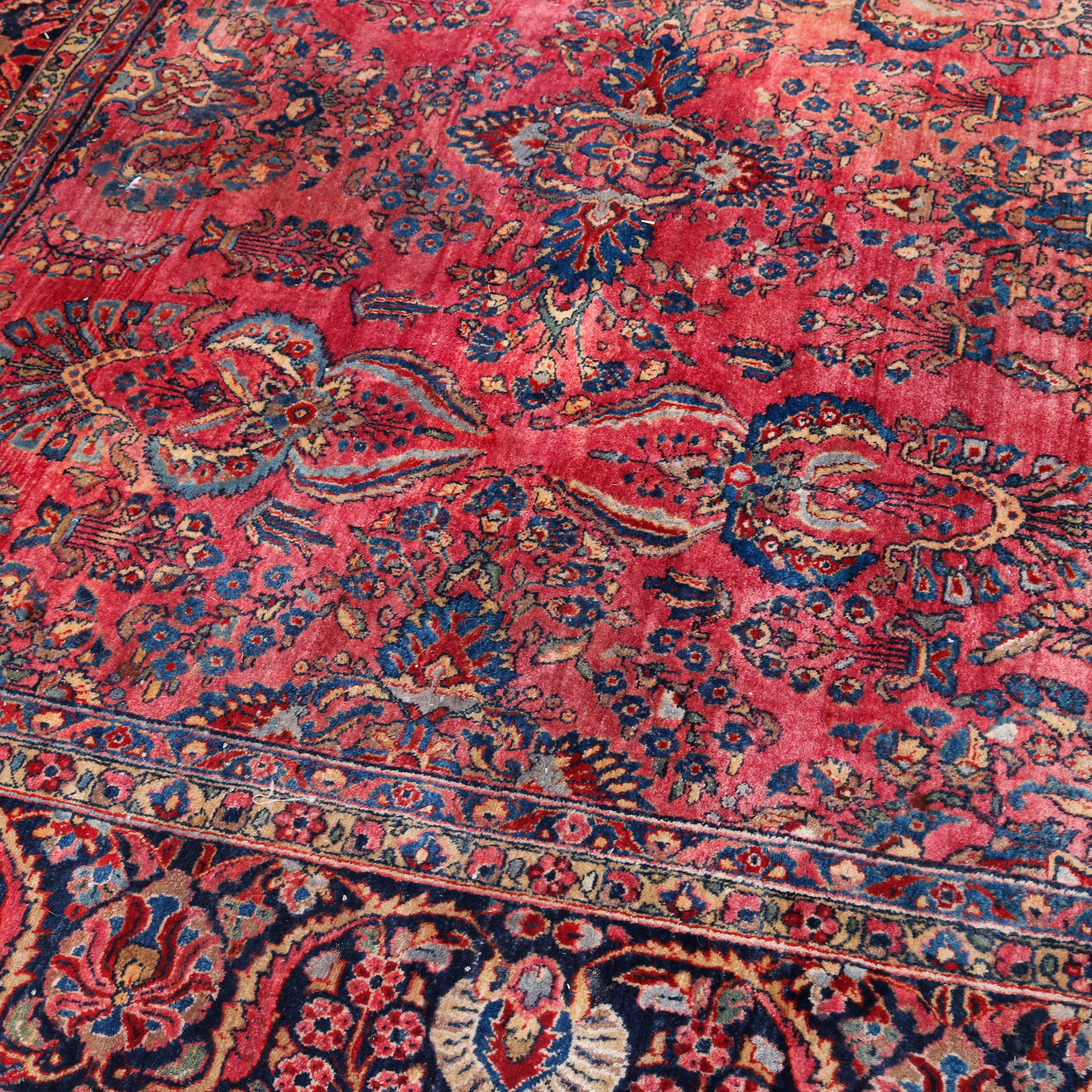 Woven Antique Room Size Persian Sarouk Oriental Wool Carpet, circa 1930