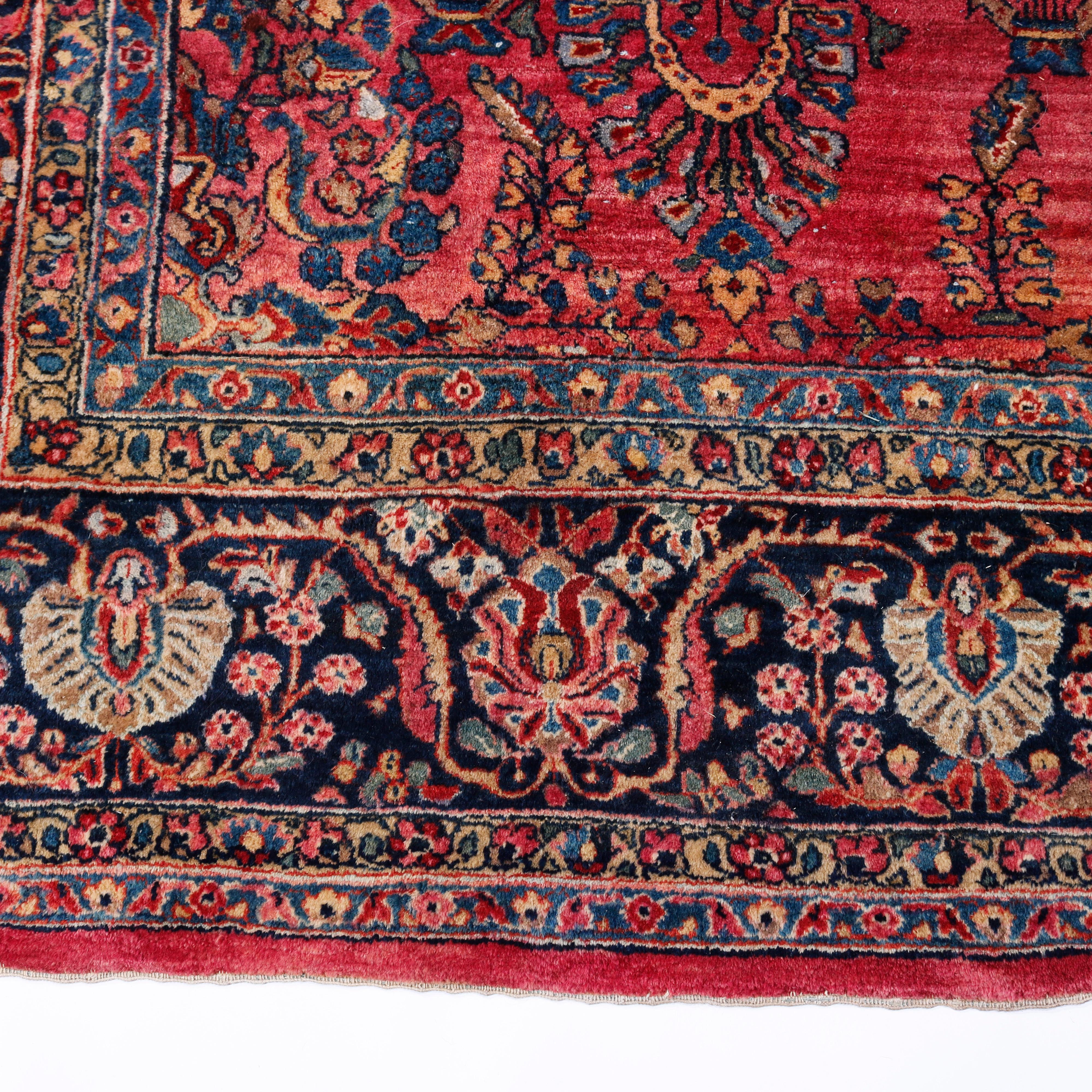 Antique Room Size Persian Sarouk Oriental Wool Carpet, circa 1930 In Good Condition In Big Flats, NY