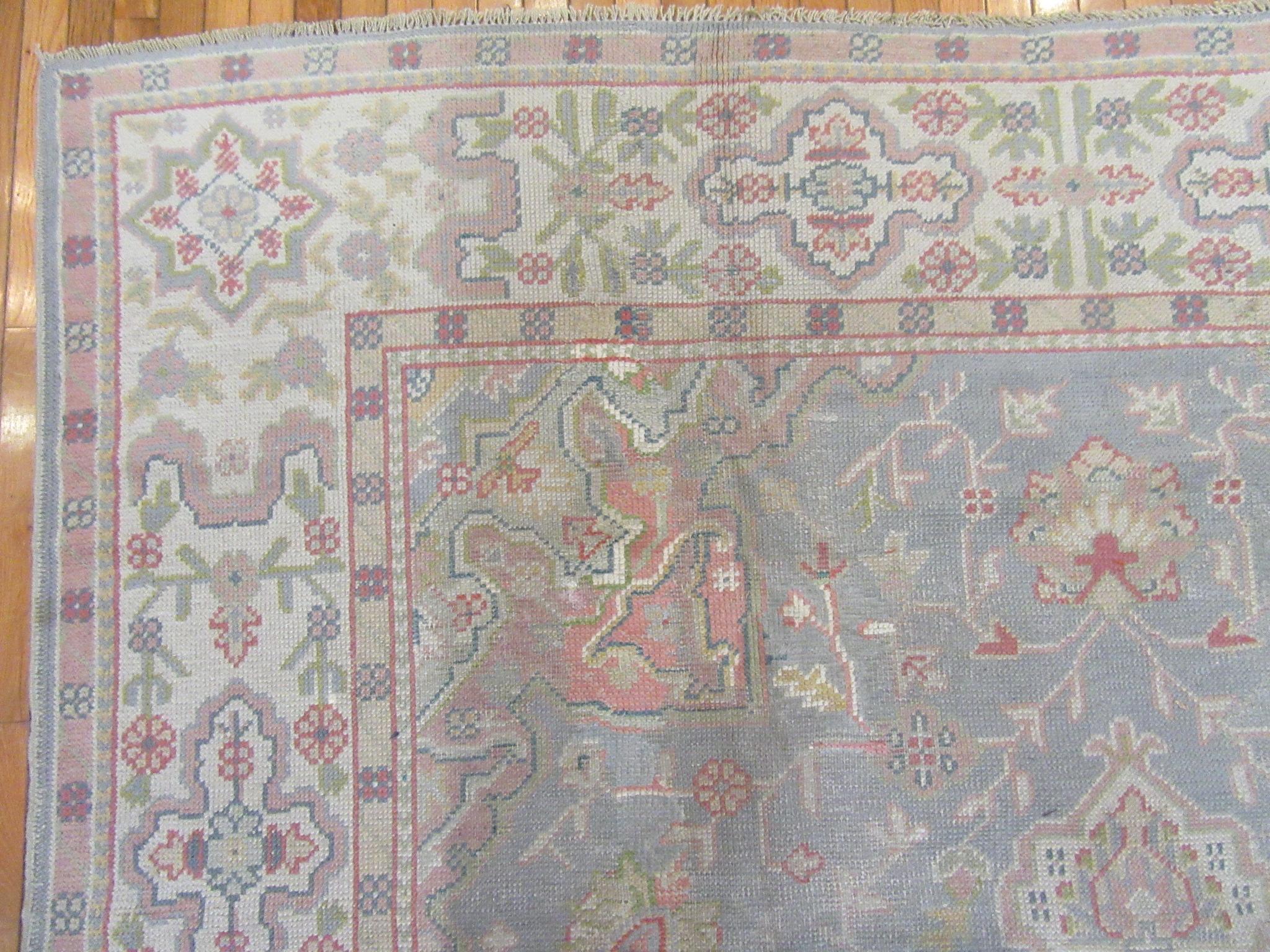 Antique Room Size Hand Knotted Gray Color Turkish Oushak Rug For Sale 4