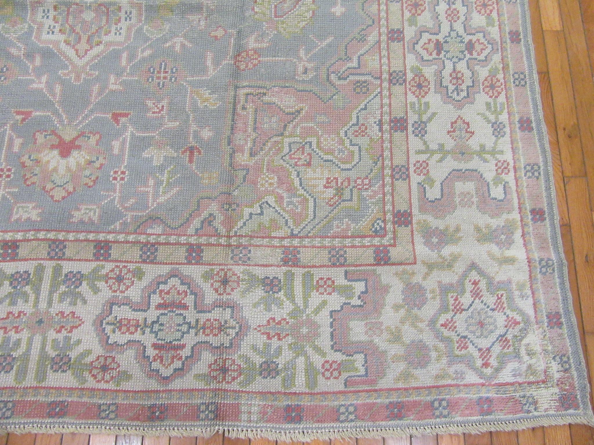 20th Century Antique Room Size Hand Knotted Gray Color Turkish Oushak Rug For Sale
