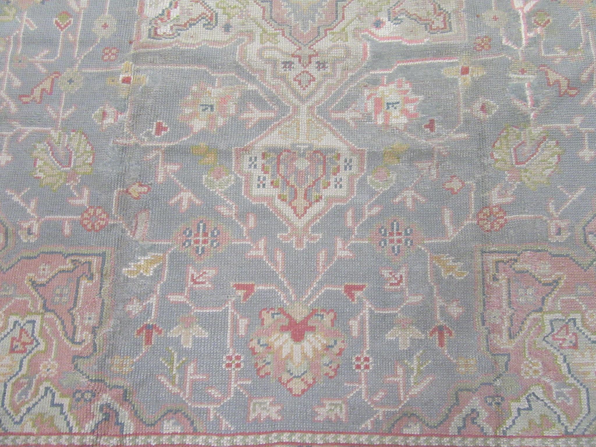 Wool Antique Room Size Hand Knotted Gray Color Turkish Oushak Rug For Sale