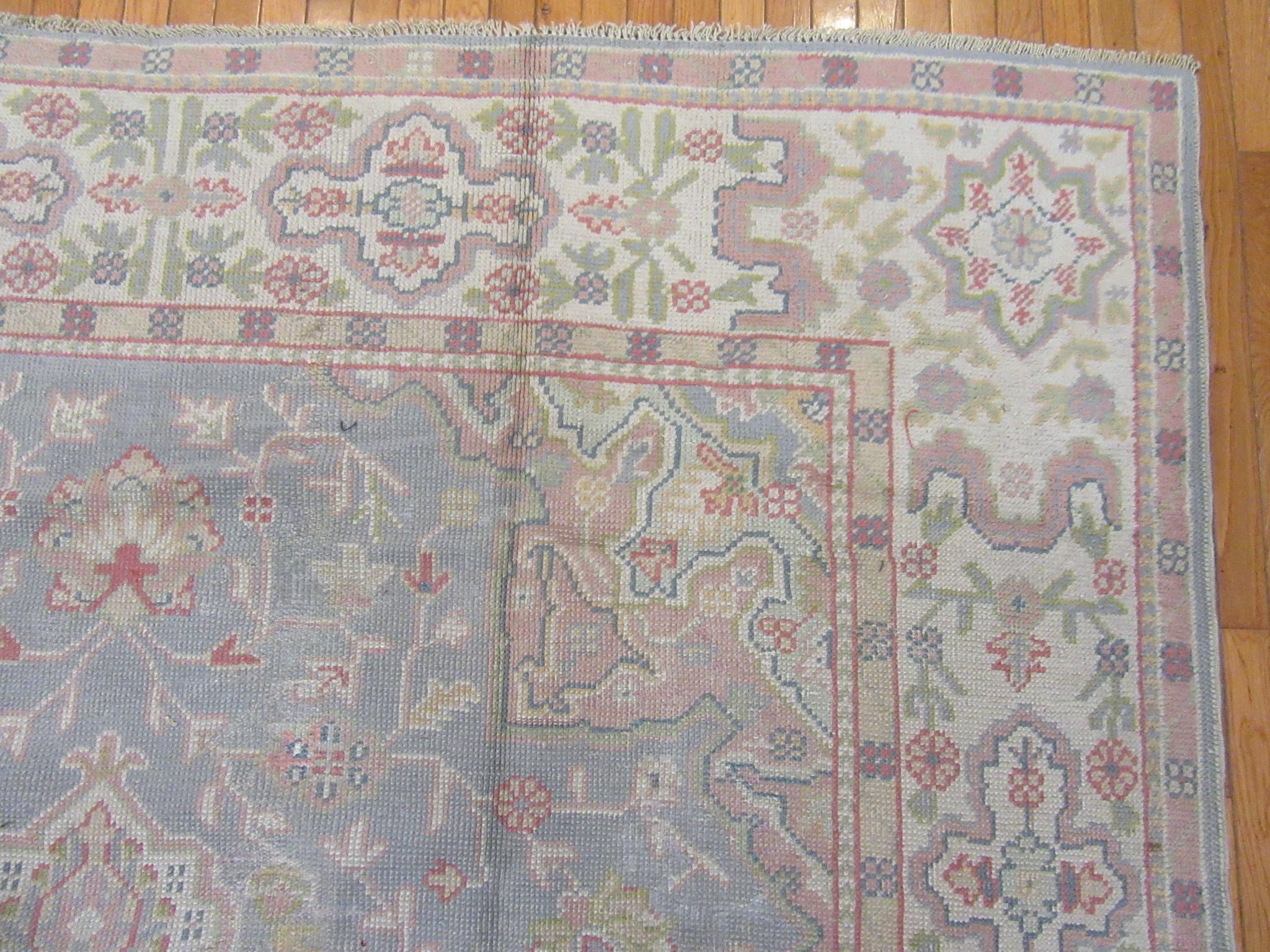 Antique Room Size Hand Knotted Gray Color Turkish Oushak Rug For Sale 3
