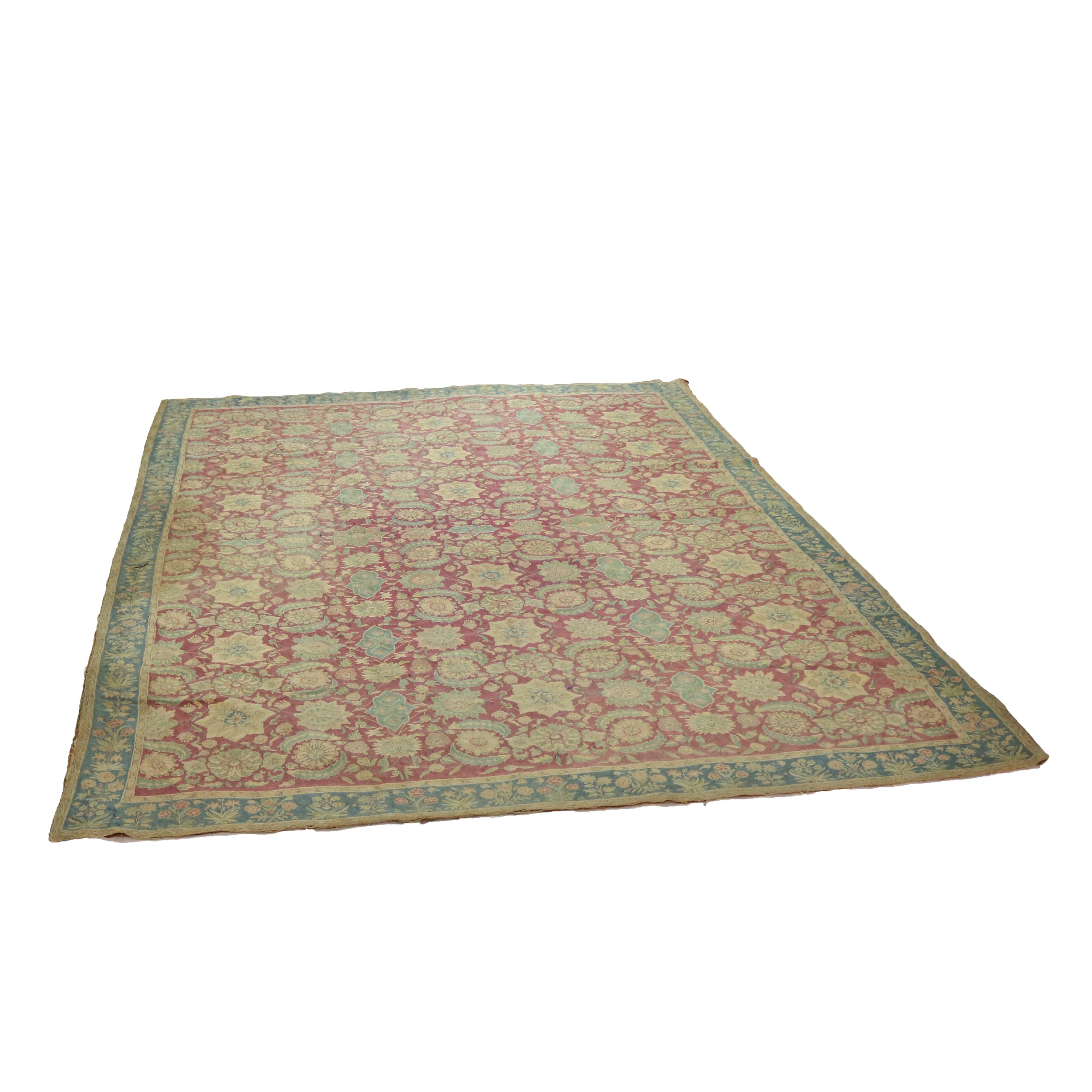 Antico tappeto indiano ricamato a fiori Rashti, di dimensioni pari a una stanza, non firmato C1910 in vendita 6